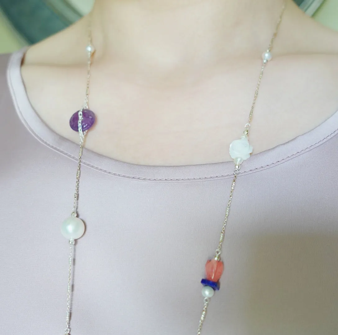 The Nine Purple Gemstone and Flower Necklace