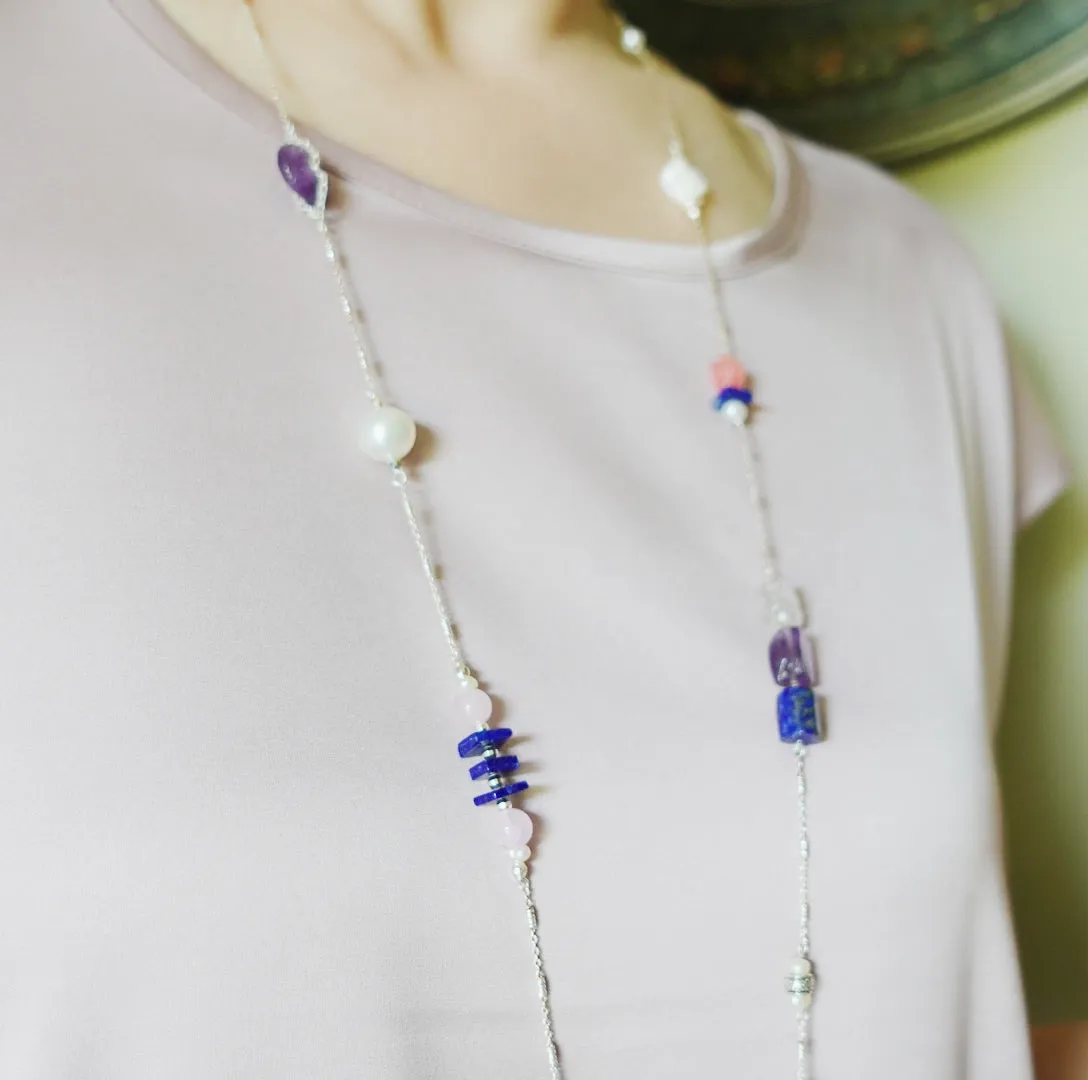 The Nine Purple Gemstone and Flower Necklace