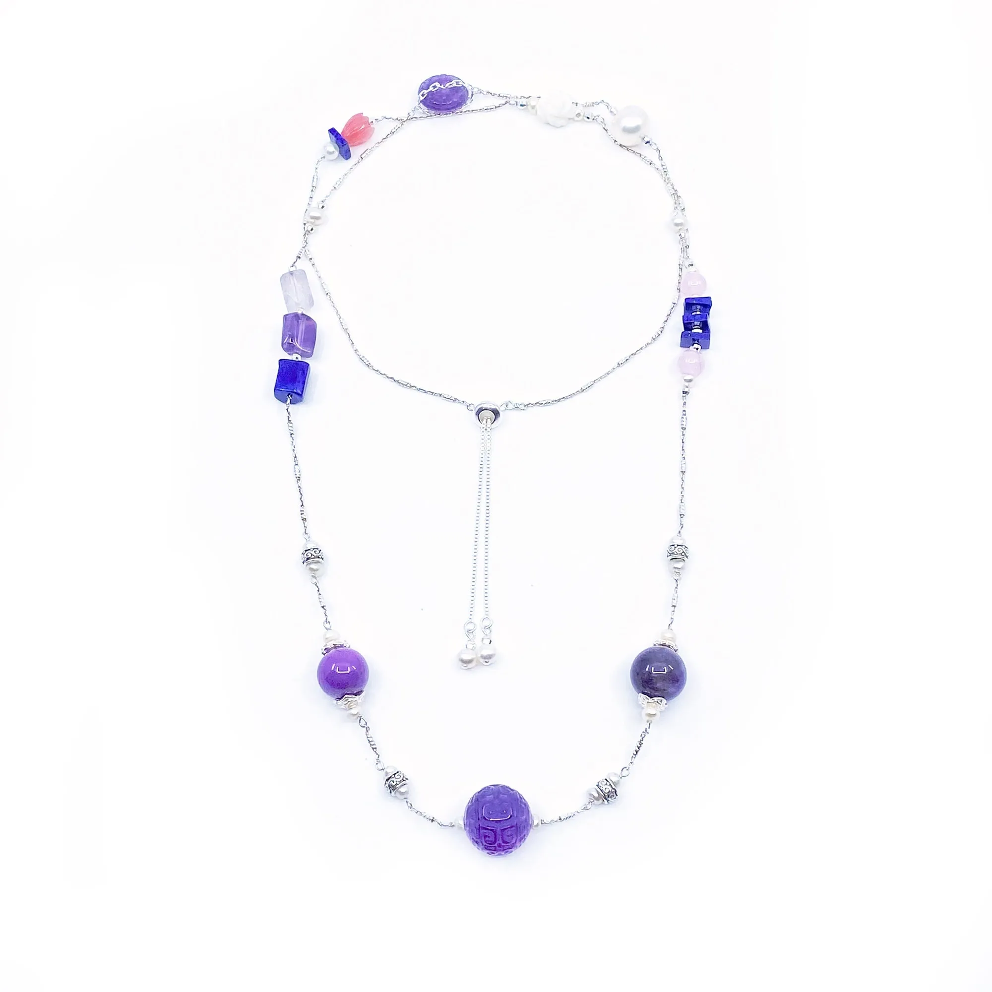 The Nine Purple Gemstone and Flower Necklace