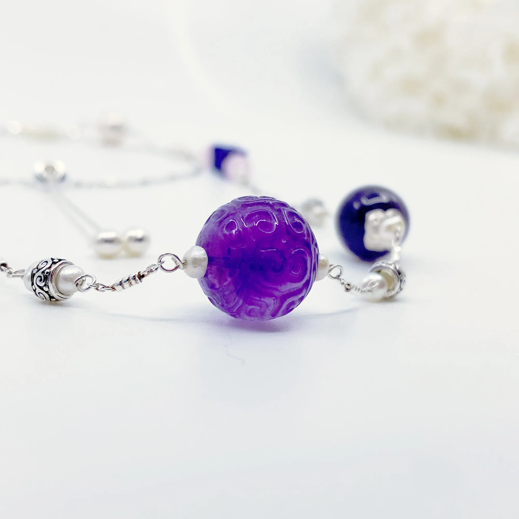 The Nine Purple Gemstone and Flower Necklace