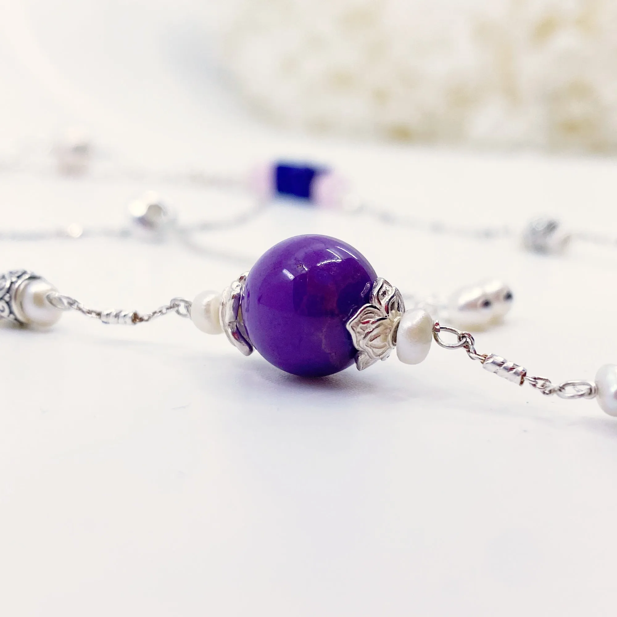 The Nine Purple Gemstone and Flower Necklace