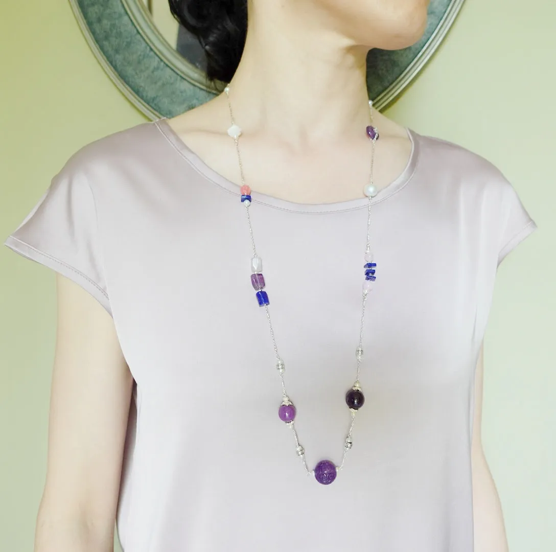 The Nine Purple Gemstone and Flower Necklace