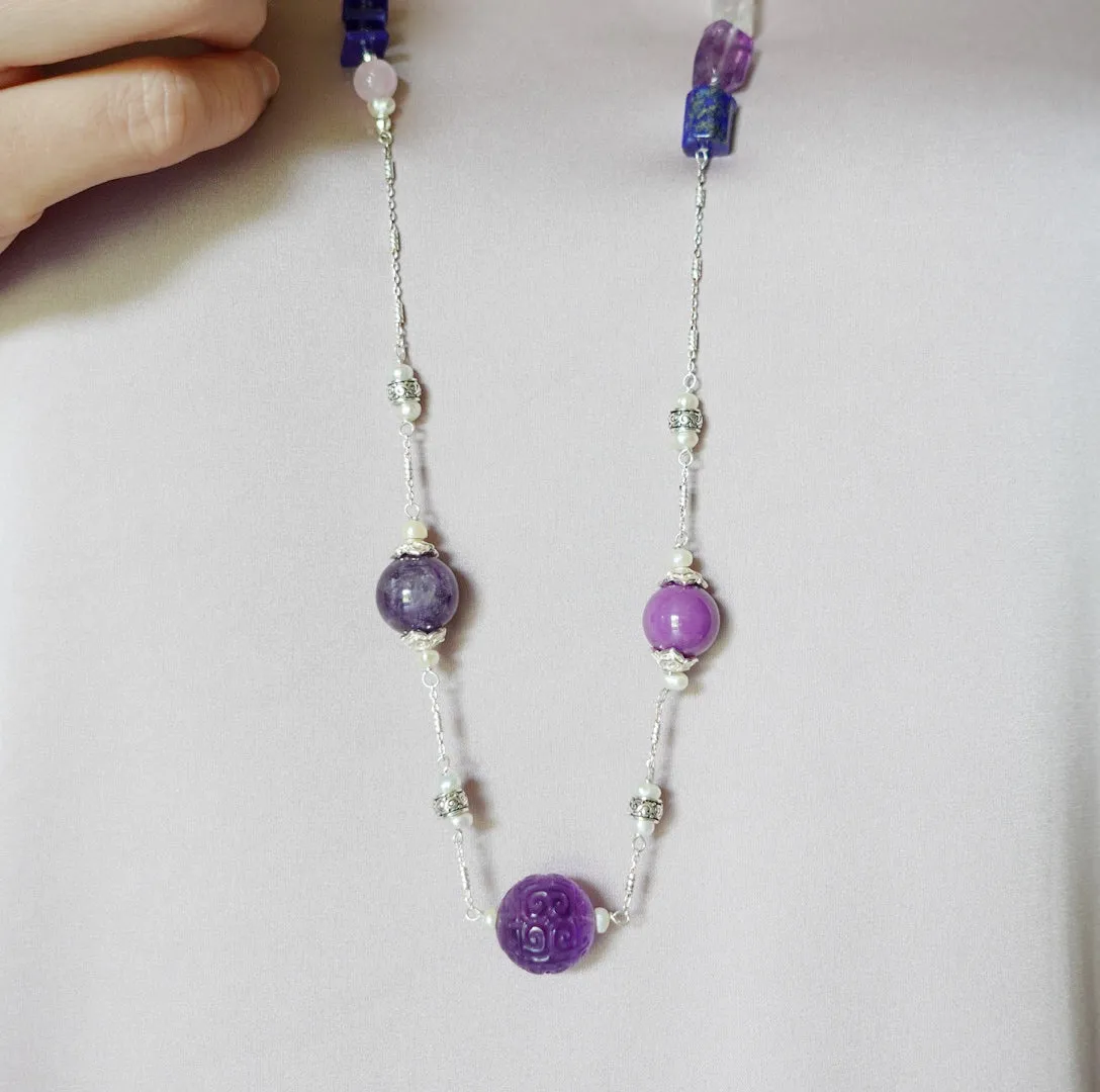 The Nine Purple Gemstone and Flower Necklace