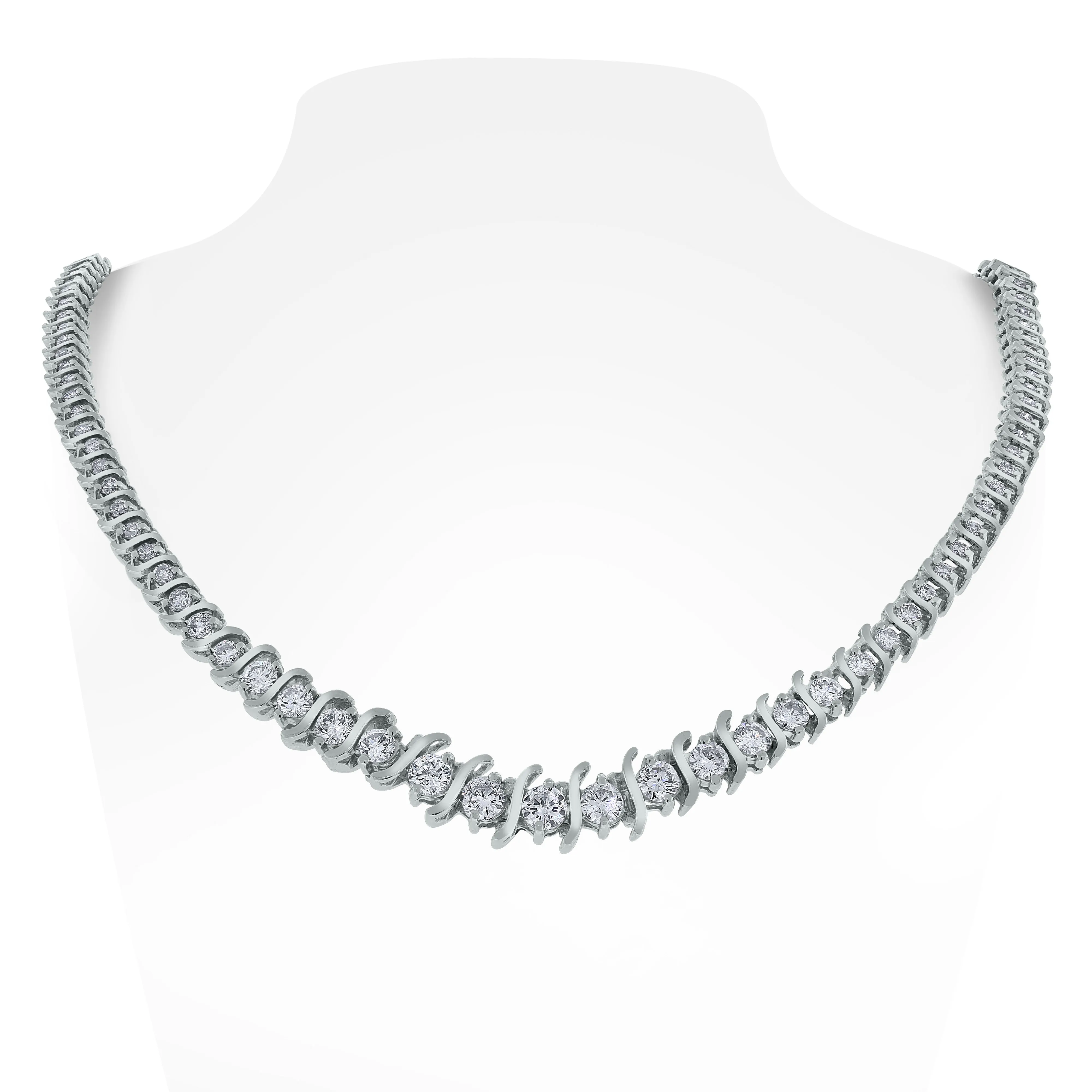 Traditional S-Bar Diamond Tennis Necklace (9.13 ct Diamonds) in White Gold