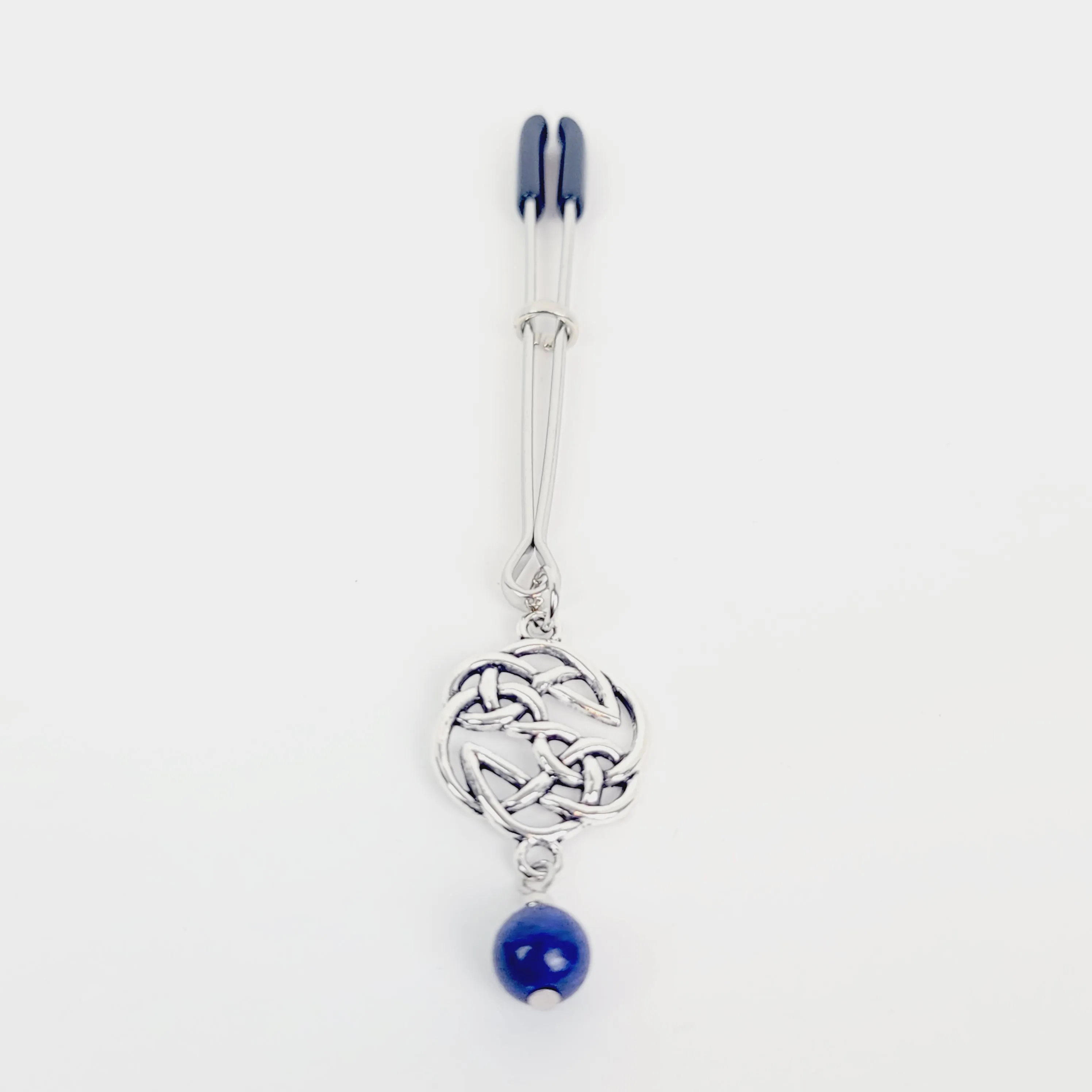 Tweezer Clit Clamp with Celtic Shield Knot and Lapis Lazuli. Clitoral Clamp, BDSM