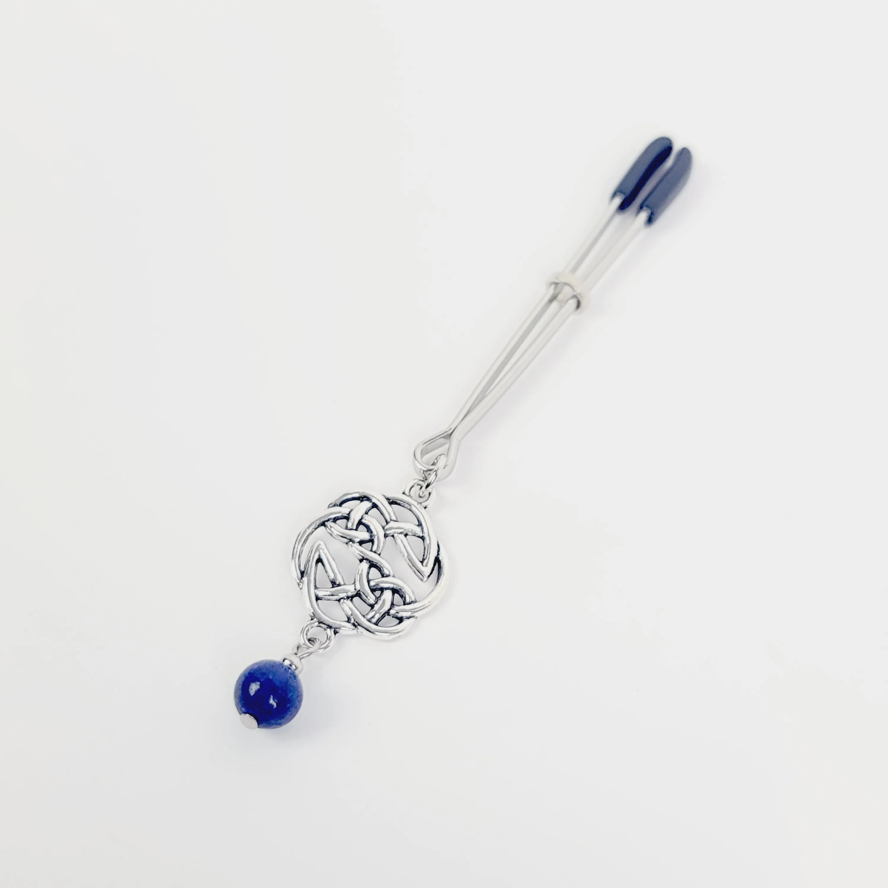 Tweezer Clit Clamp with Celtic Shield Knot and Lapis Lazuli. Clitoral Clamp, BDSM