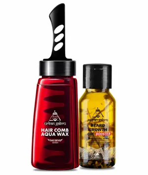 Urbangabru Hair Comb Aqua Wax - The Devil Edition - 260 ML & Beard Booster Oil 60 ML - Men's Grooming Combo Kit