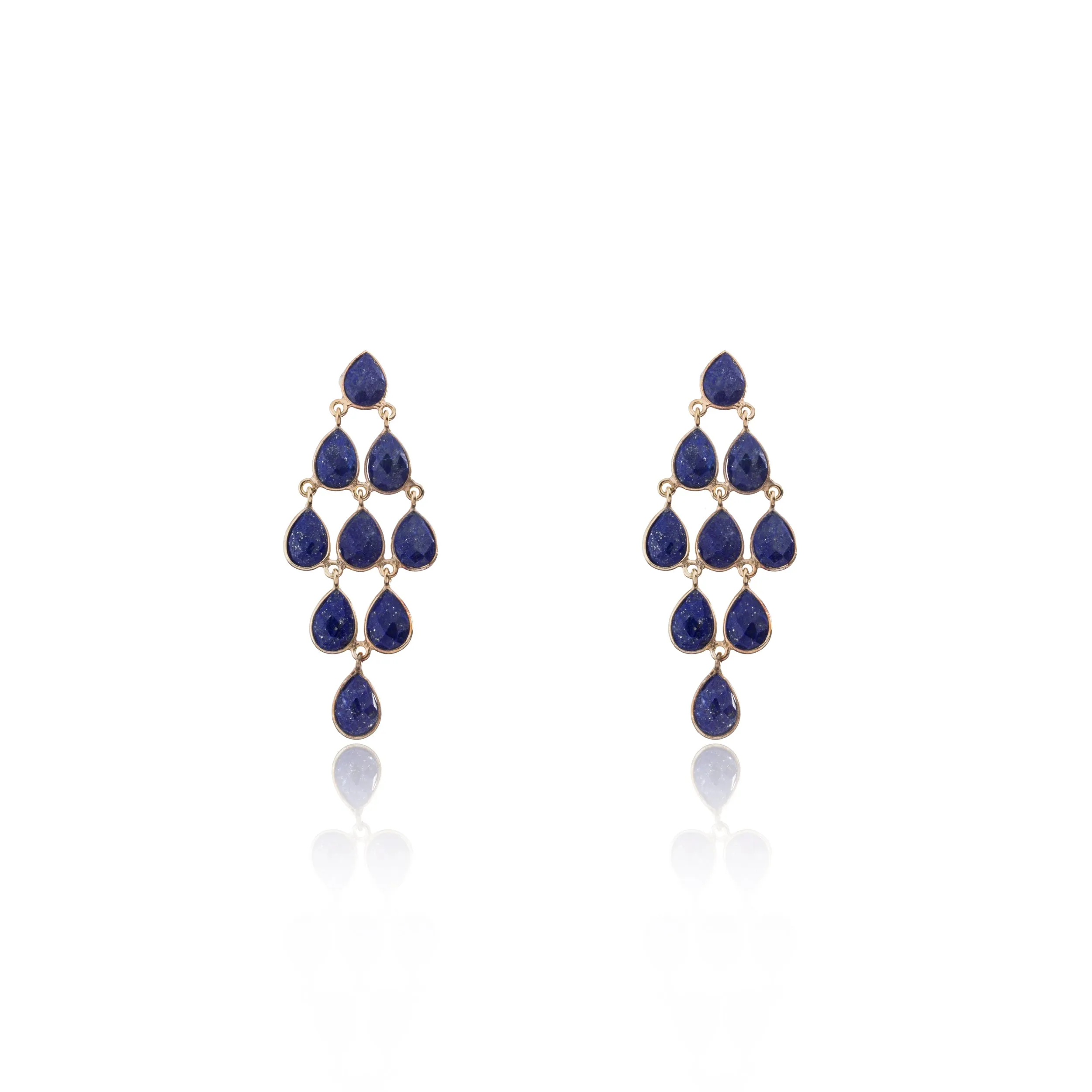 Versha , Lapis Chandelier Earrings, Gold Vermeil /Sterling SIlver