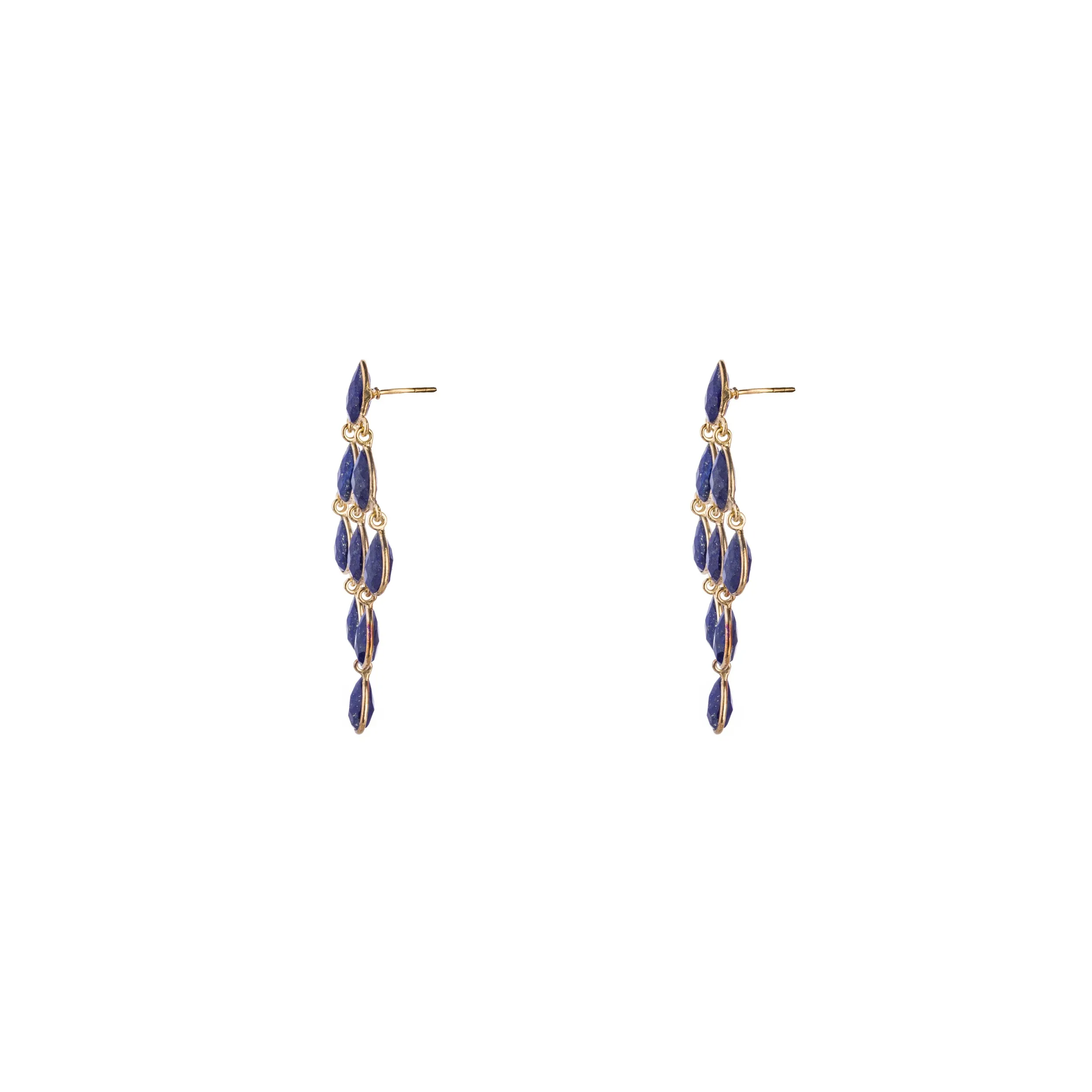 Versha , Lapis Chandelier Earrings, Gold Vermeil /Sterling SIlver