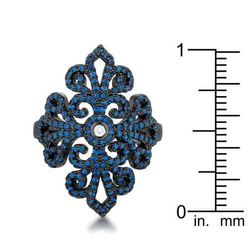 Victoria 1.23ct Sapphire CZ Hematite Filigree Cocktail Ring