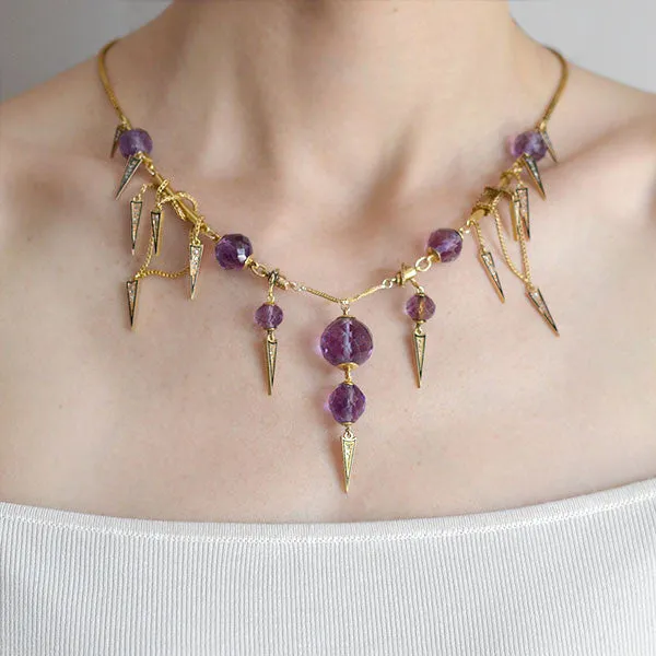 Victorian Amethyst & Diamond Enameled Festoon Necklace