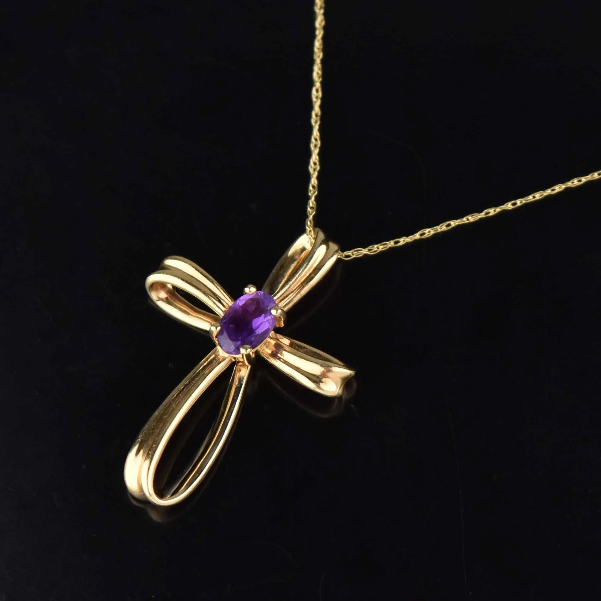 Vintage Amethyst Gold Cross Pendant Necklace