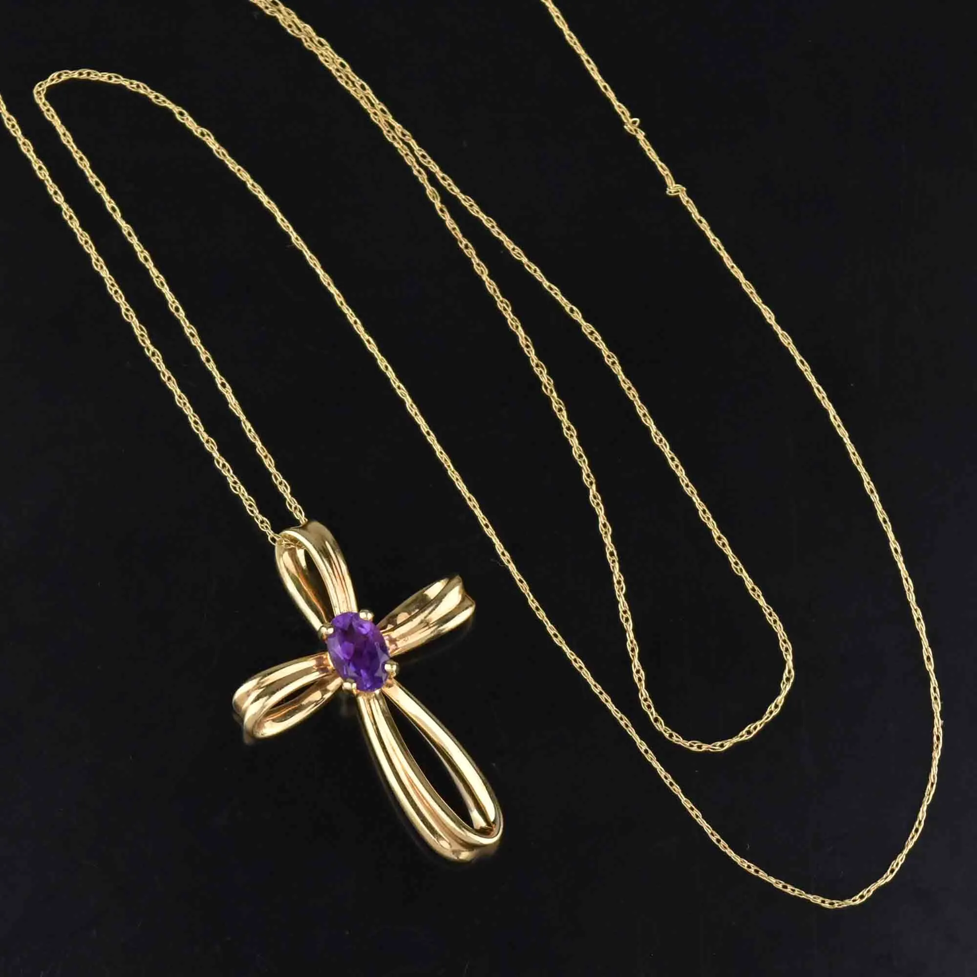 Vintage Amethyst Gold Cross Pendant Necklace