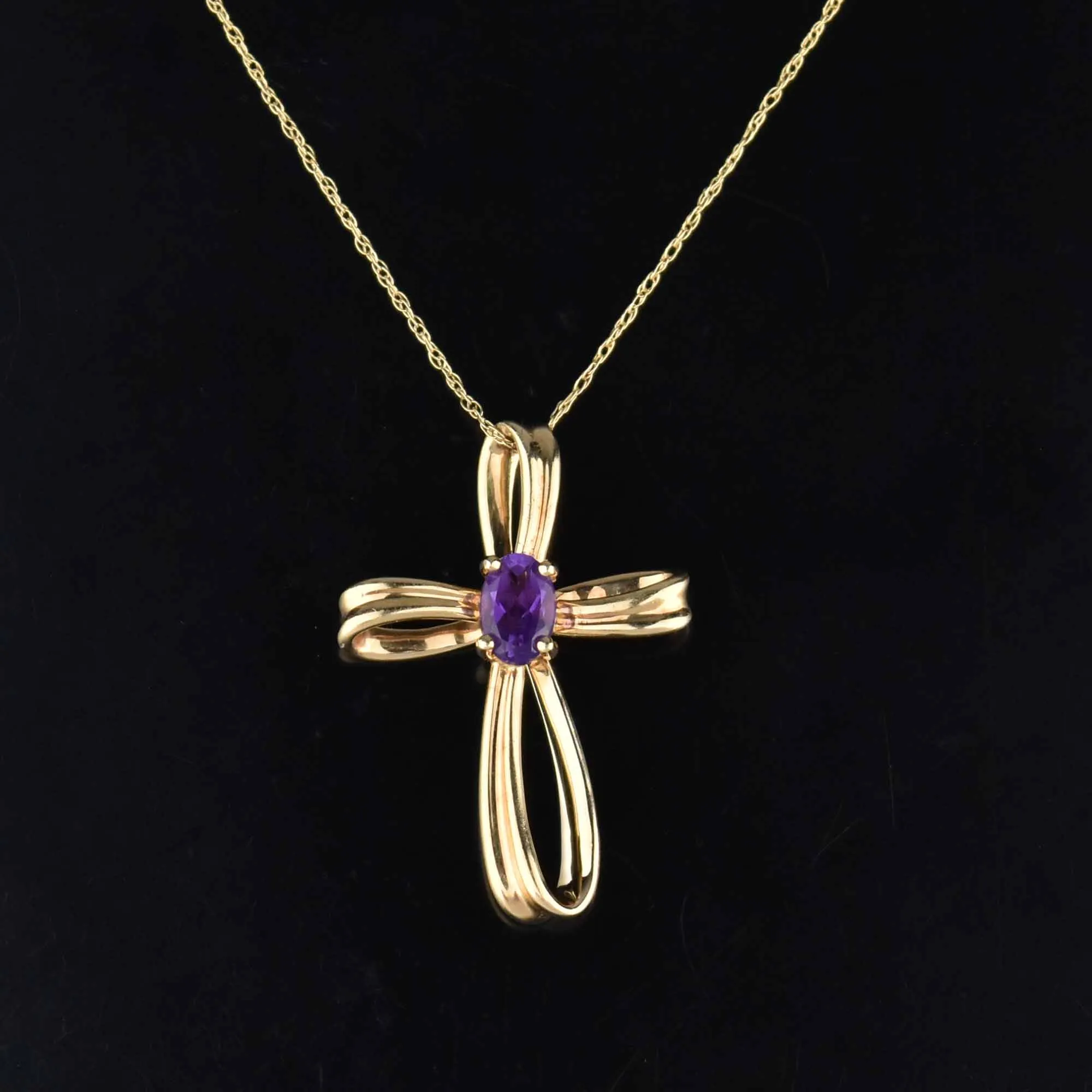 Vintage Amethyst Gold Cross Pendant Necklace