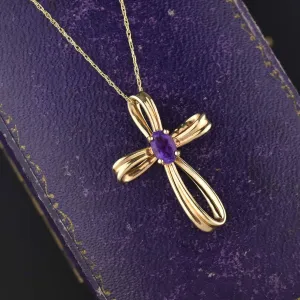 Vintage Amethyst Gold Cross Pendant Necklace