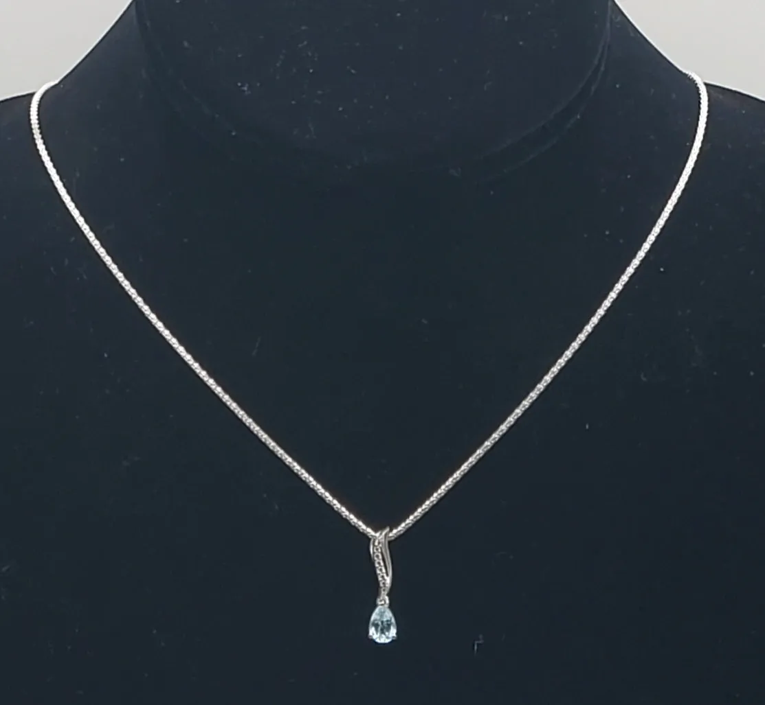 Vintage Blue Topaz Sterling Silver Pendant on Sterling Silver Chain Necklace - 22"