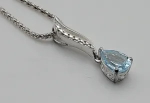 Vintage Blue Topaz Sterling Silver Pendant on Sterling Silver Chain Necklace - 22"