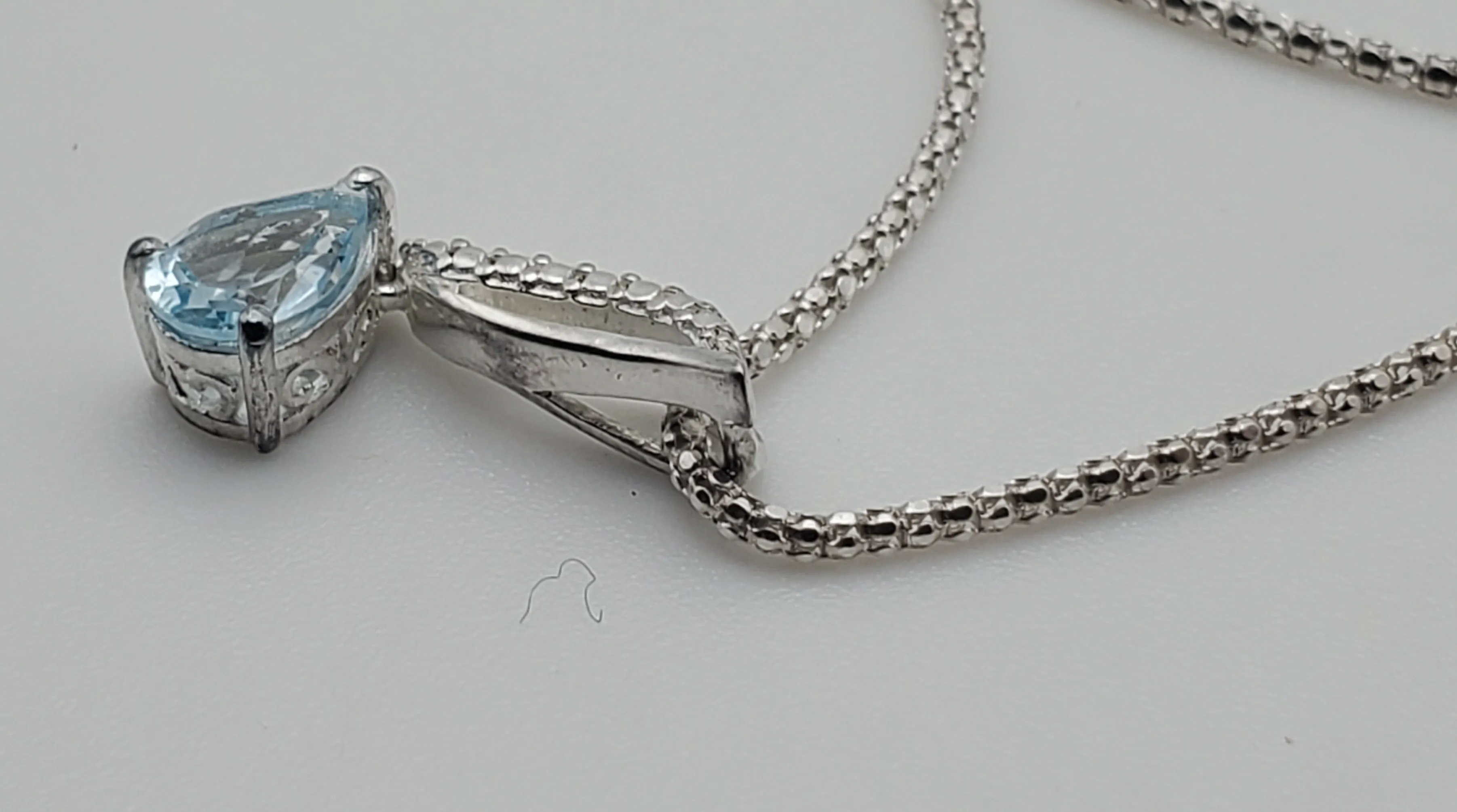 Vintage Blue Topaz Sterling Silver Pendant on Sterling Silver Chain Necklace - 22"