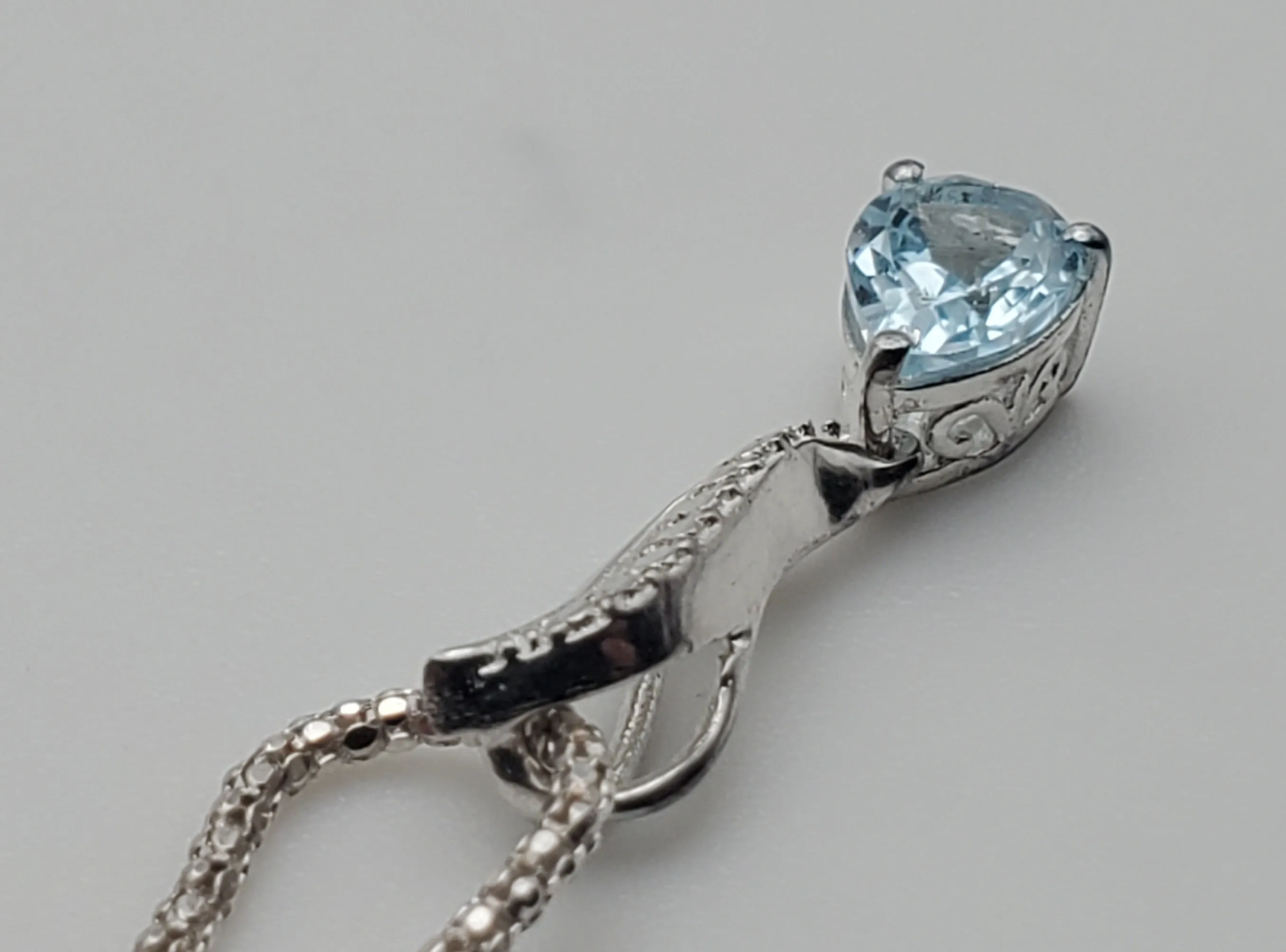 Vintage Blue Topaz Sterling Silver Pendant on Sterling Silver Chain Necklace - 22"