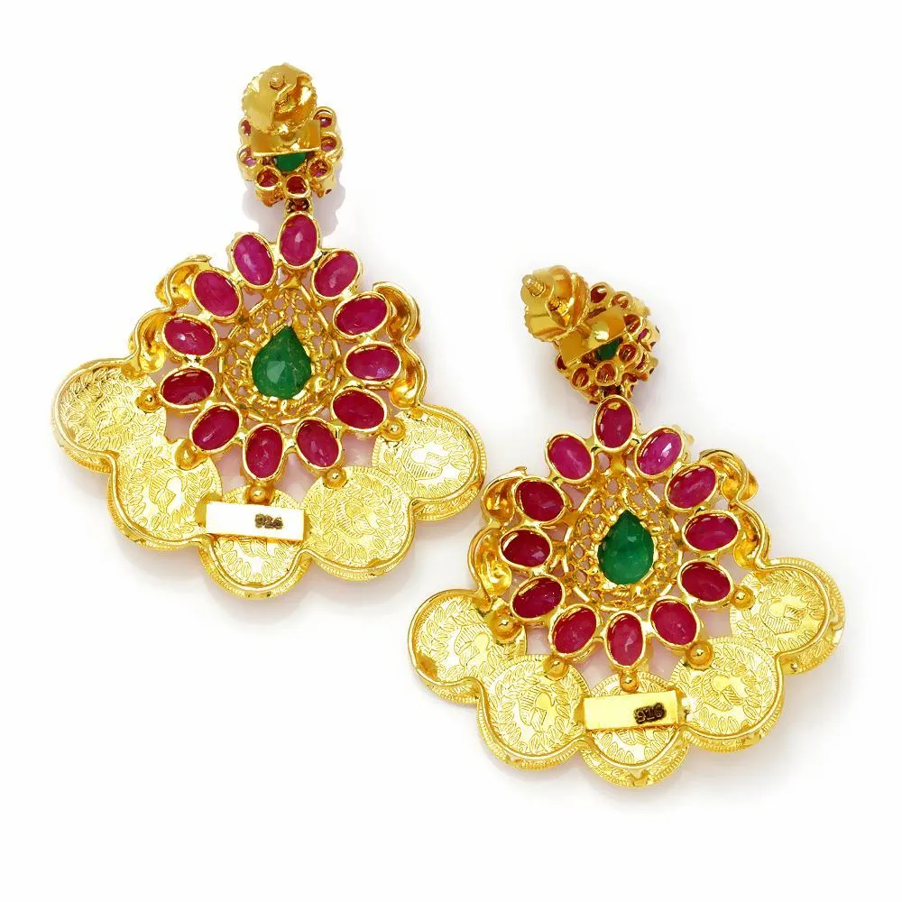 Vintage Emerald Indian Earrings with Rubies 22K 6.15ctw