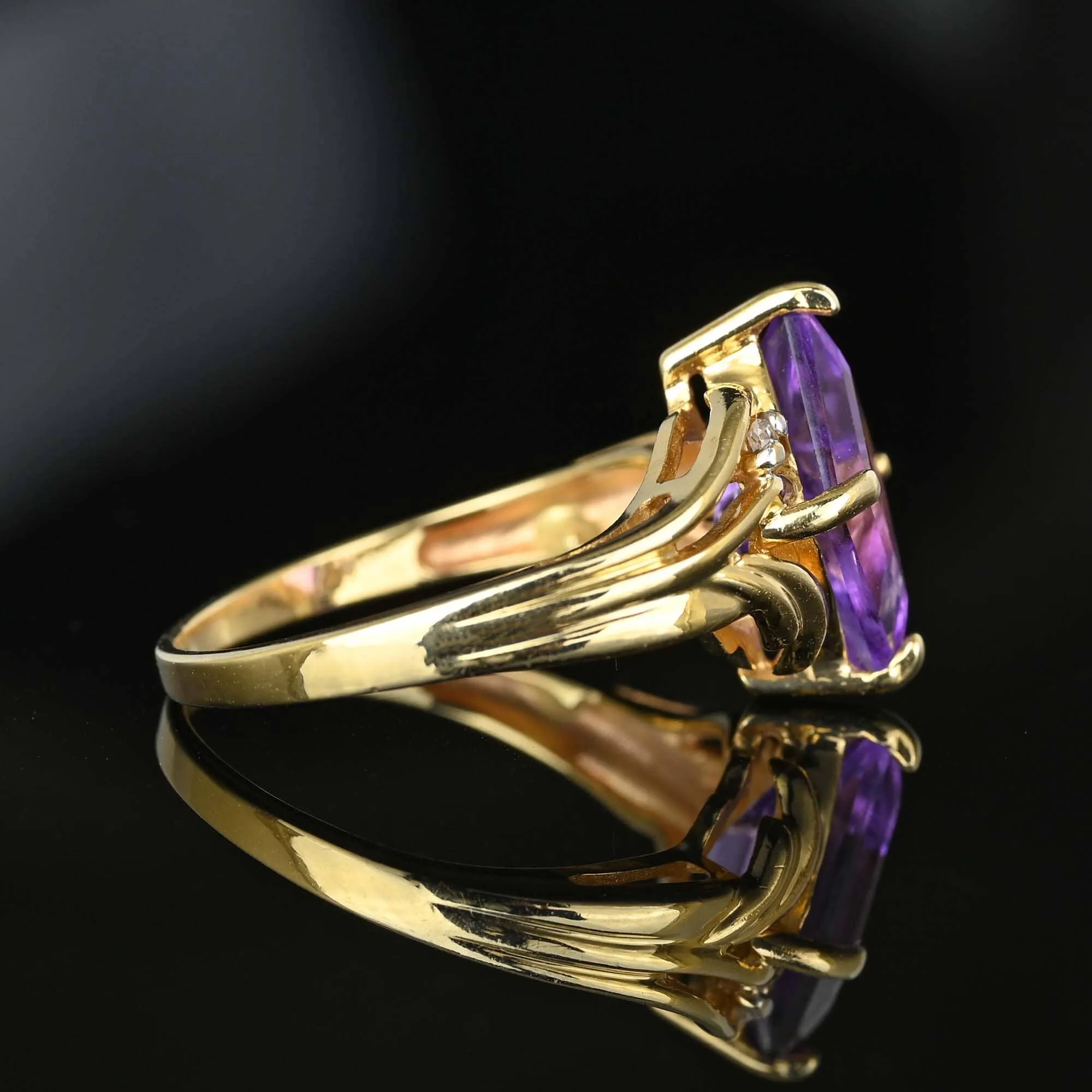 Vintage Gold Diamond Lozenge Cut Amethyst Cocktail Ring