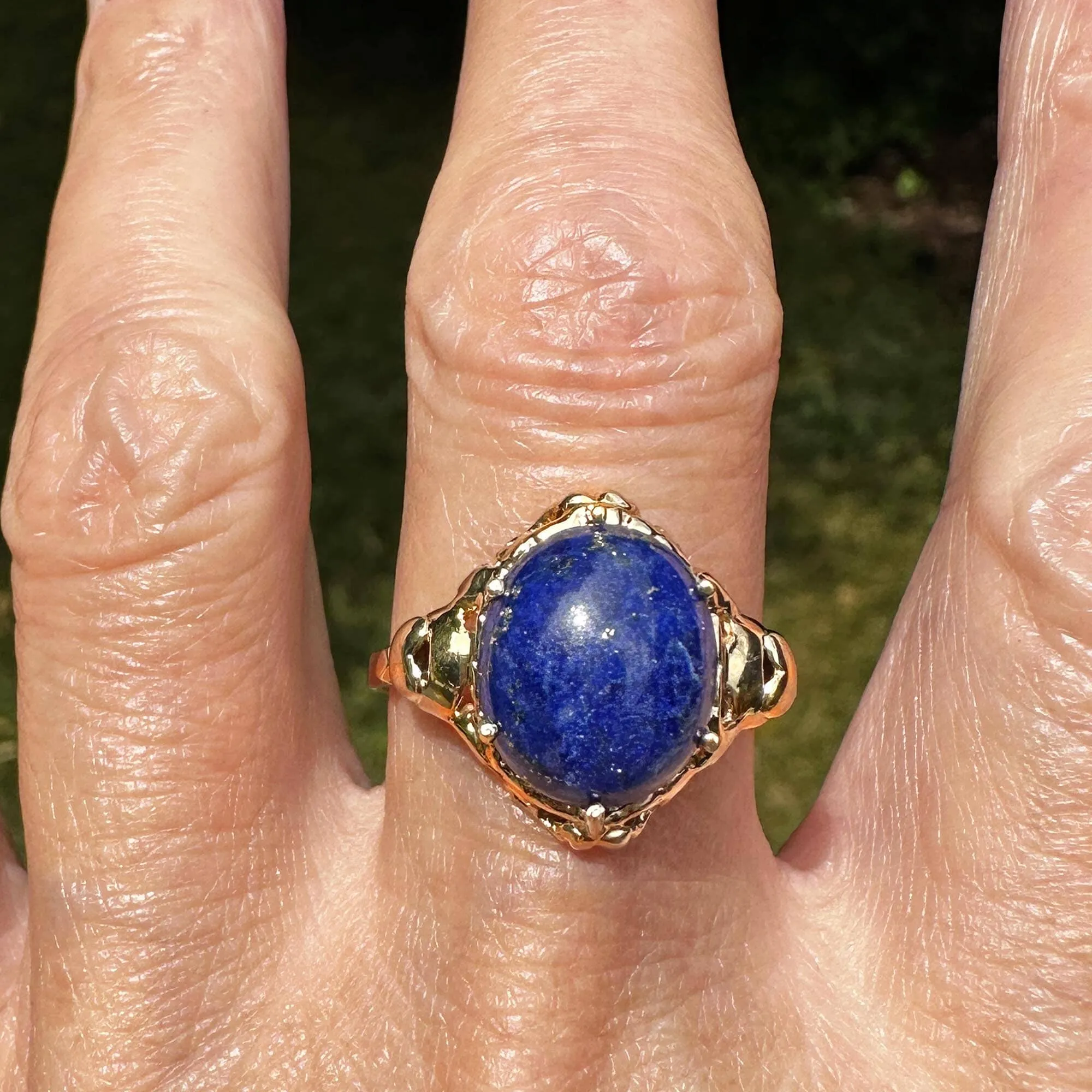 Vintage Gold Heart and Bow Lapis Lazuli Ring