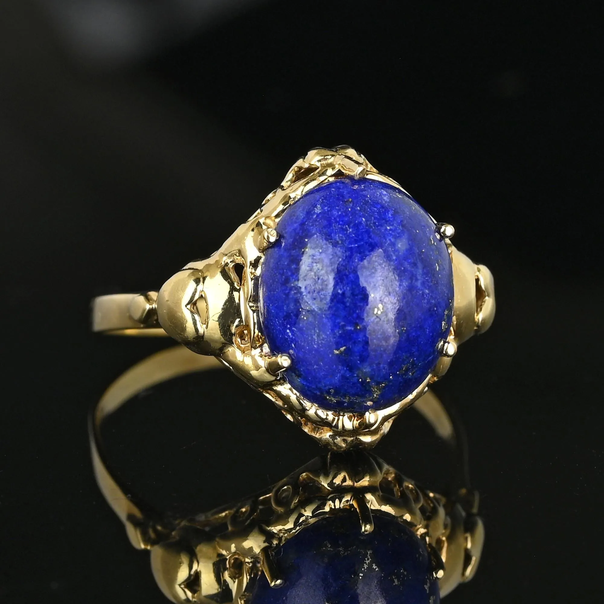 Vintage Gold Heart and Bow Lapis Lazuli Ring