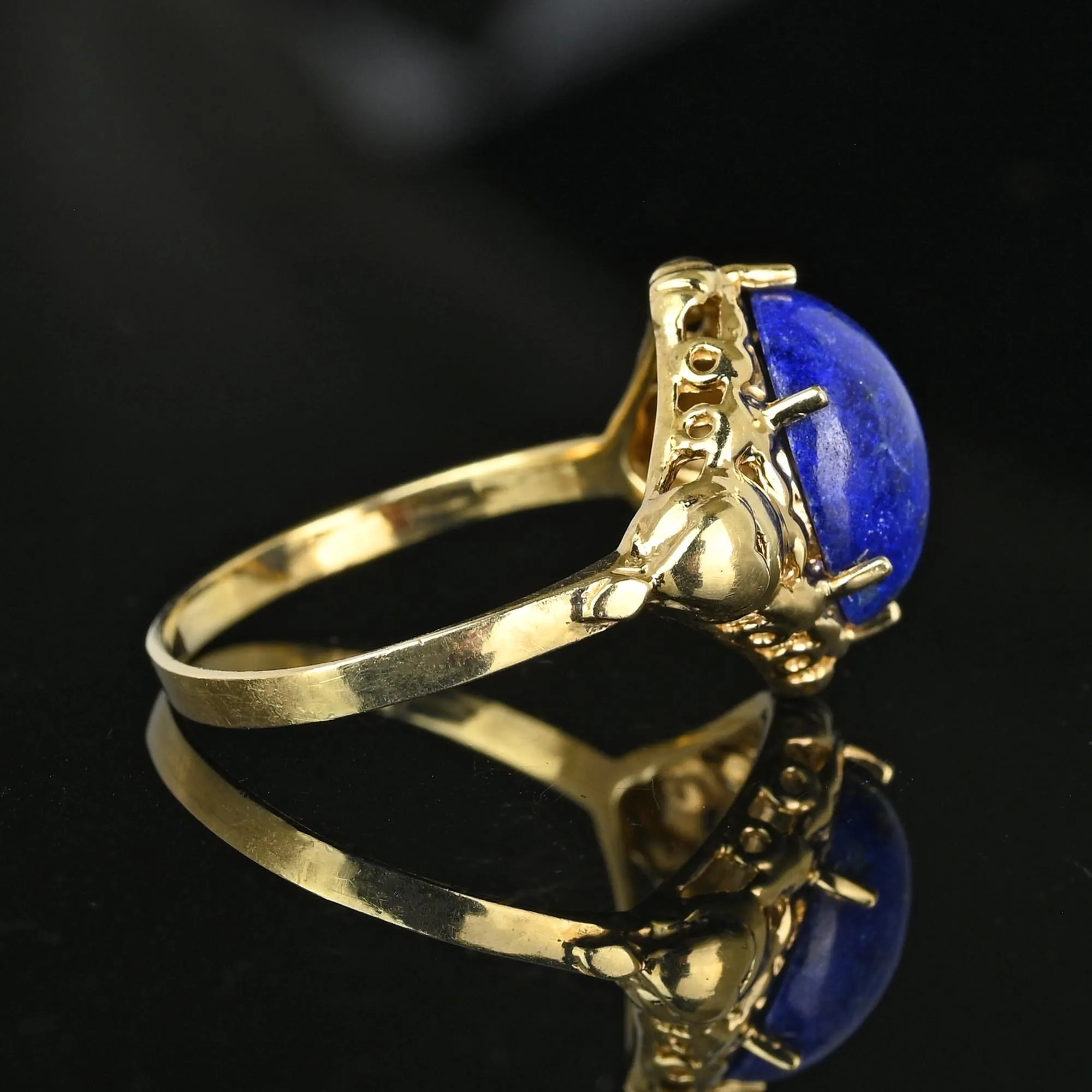 Vintage Gold Heart and Bow Lapis Lazuli Ring