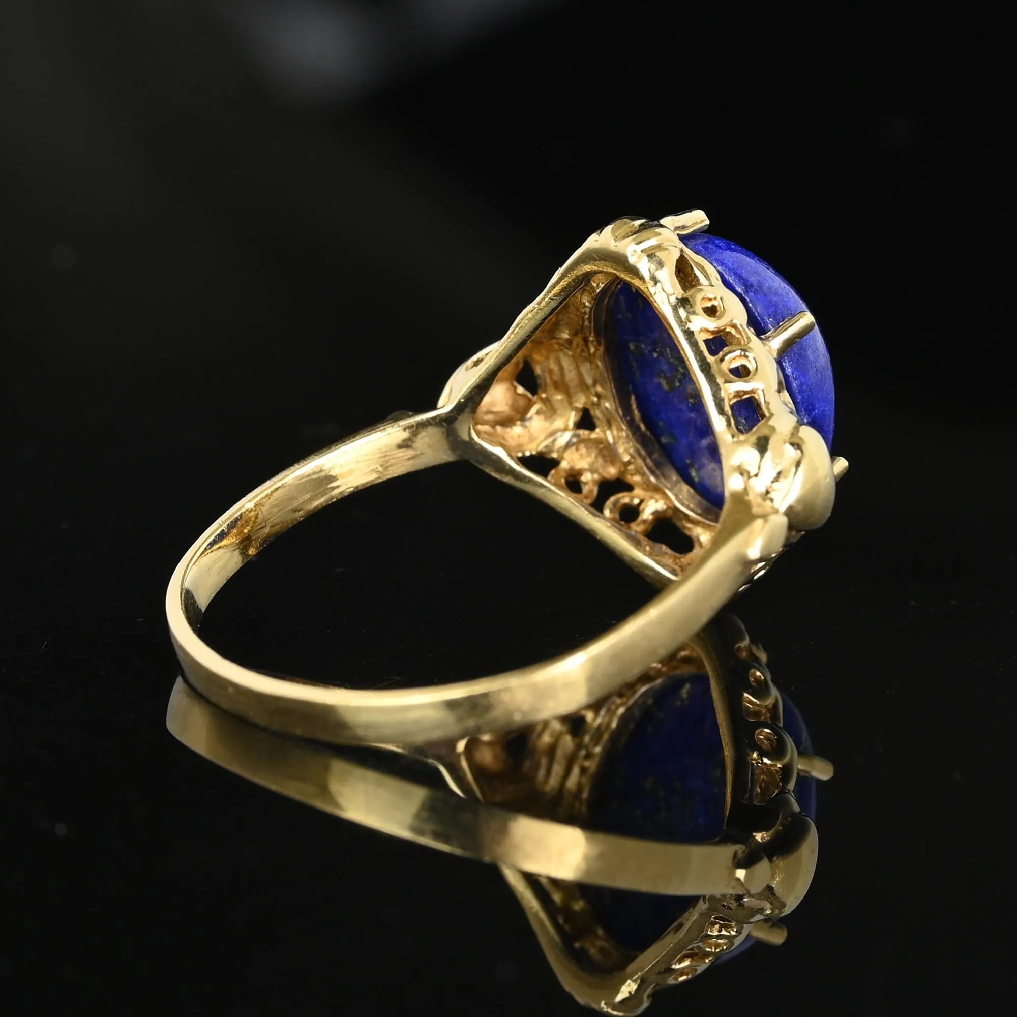 Vintage Gold Heart and Bow Lapis Lazuli Ring