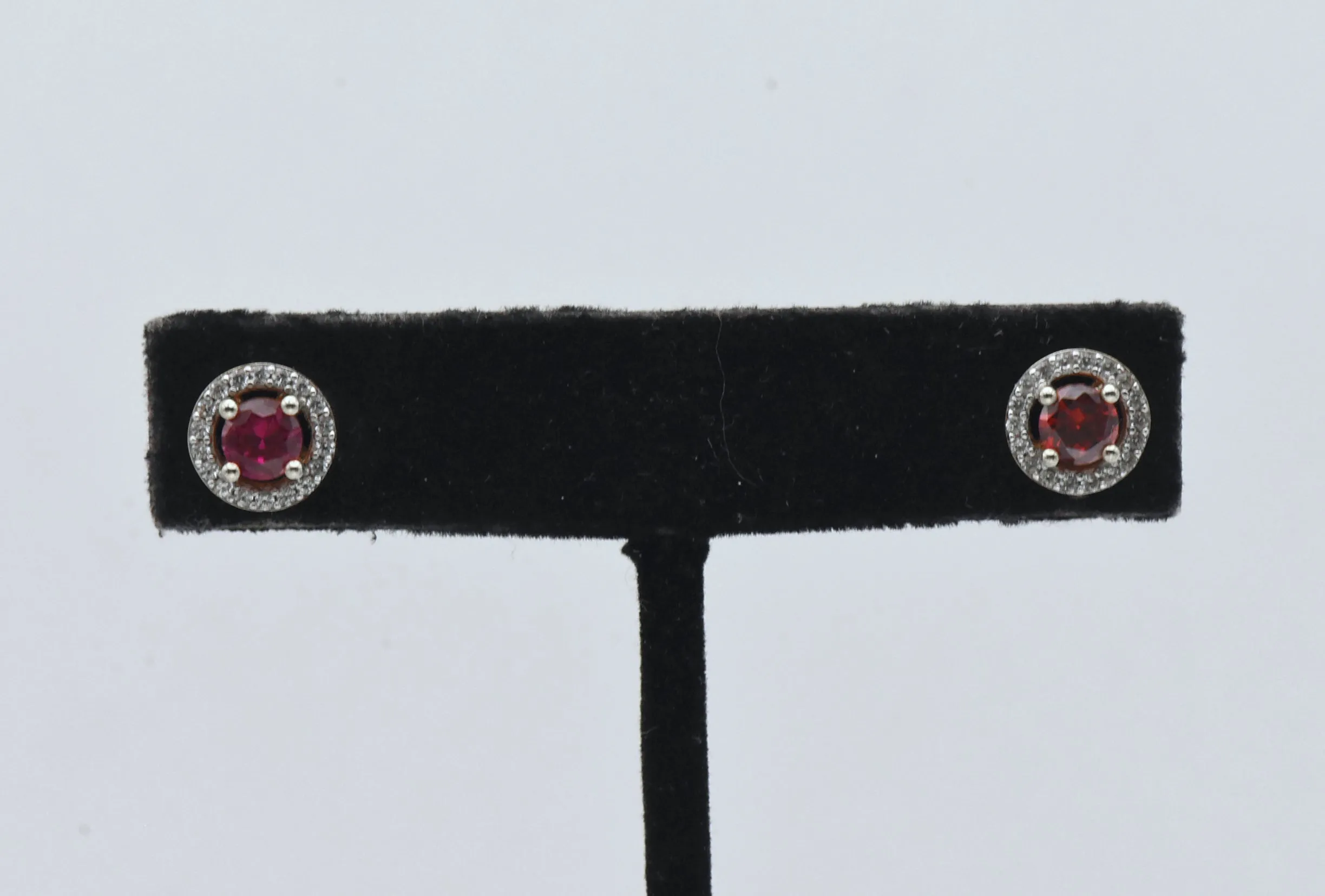 Vintage Gold Tone Sterling Silver Synthetic Ruby and Garnet Stud Earrings