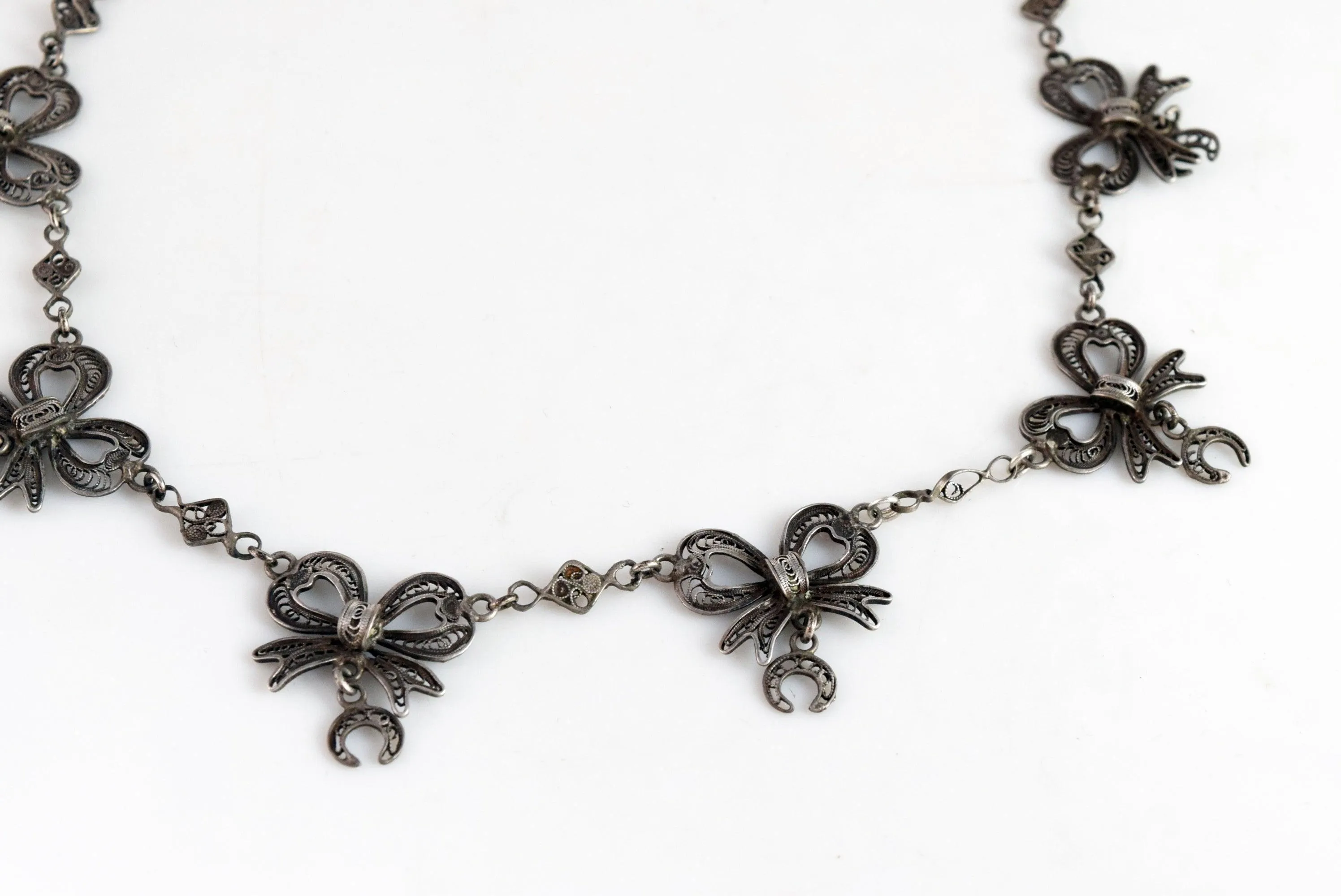 Vintage Italian Silver Filigree Bow Necklace