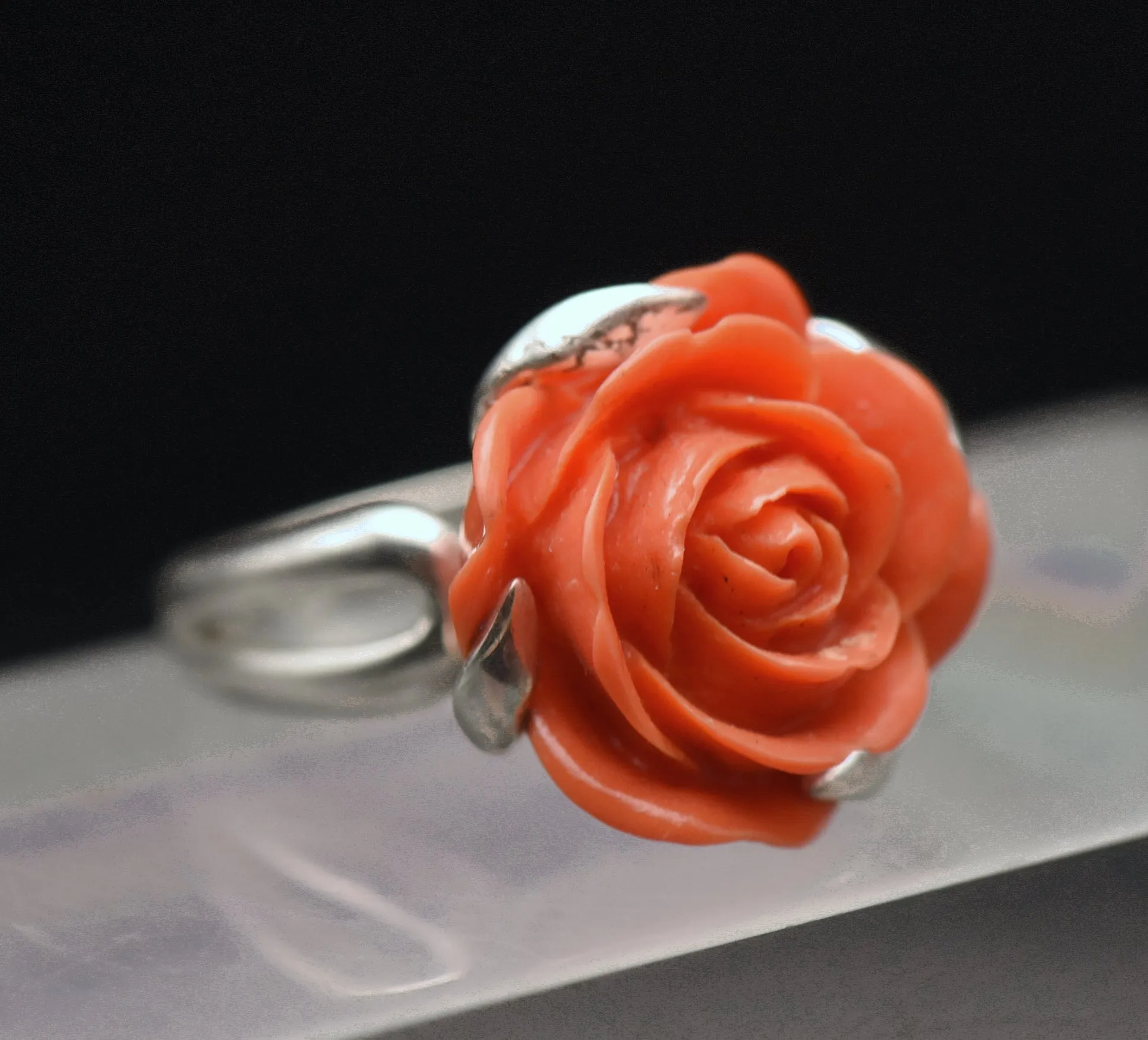 Vintage Rose Sterling Silver Ring - Size 9