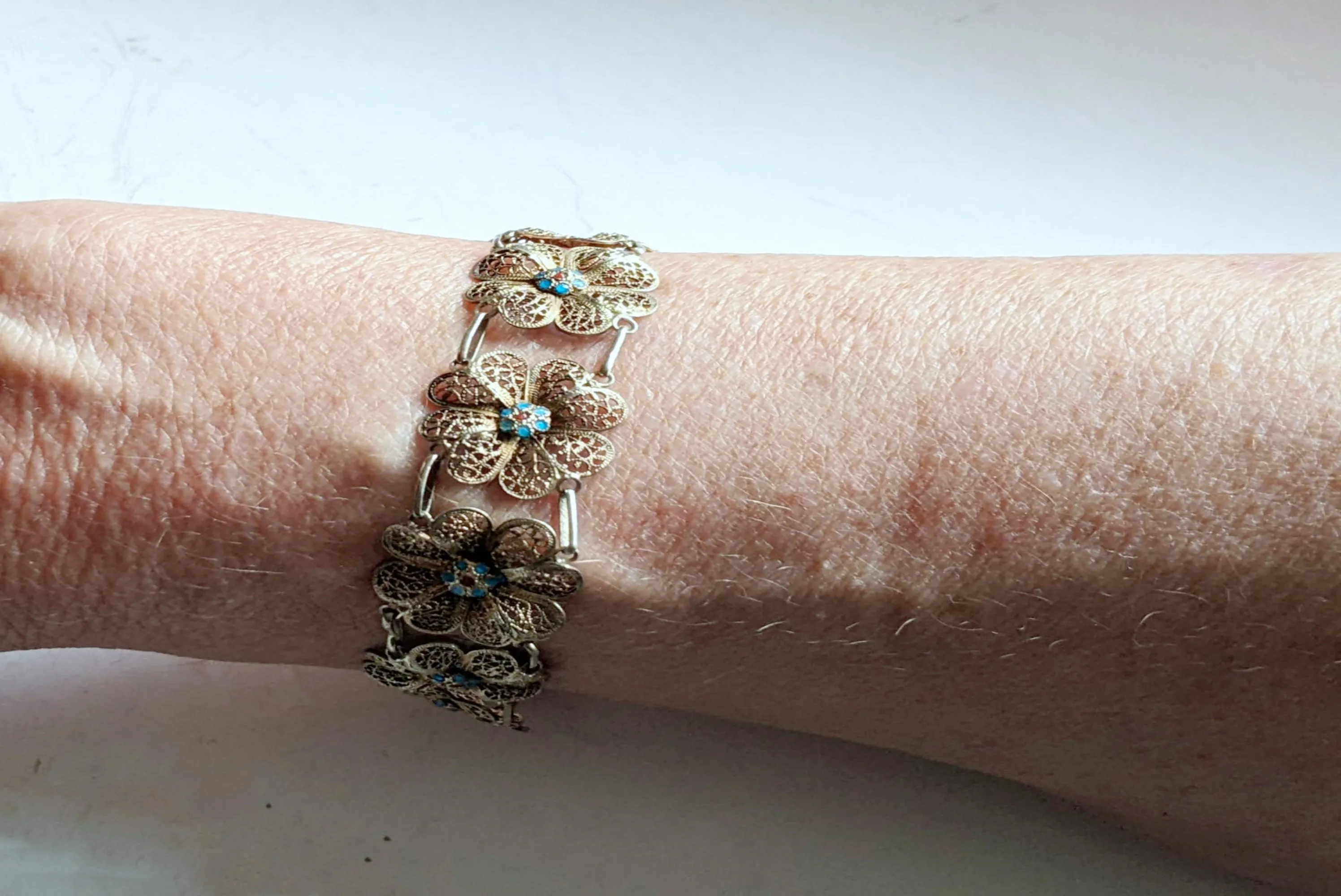 Vintage Topazio Fine Vermeil Filigree Bracelet from Portugal