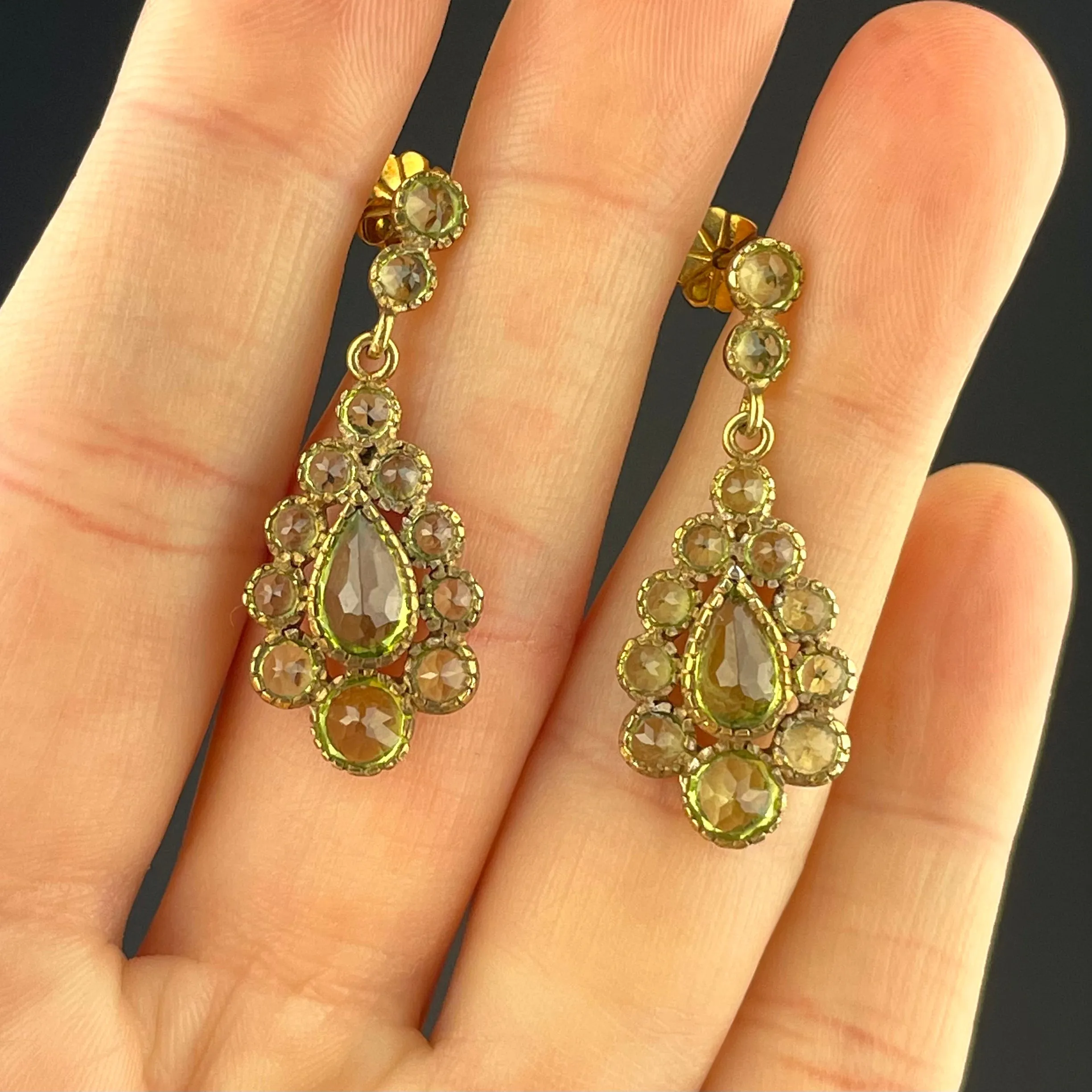 Vintage Victorian Style Peridot 9K Gold Chandelier Earrings