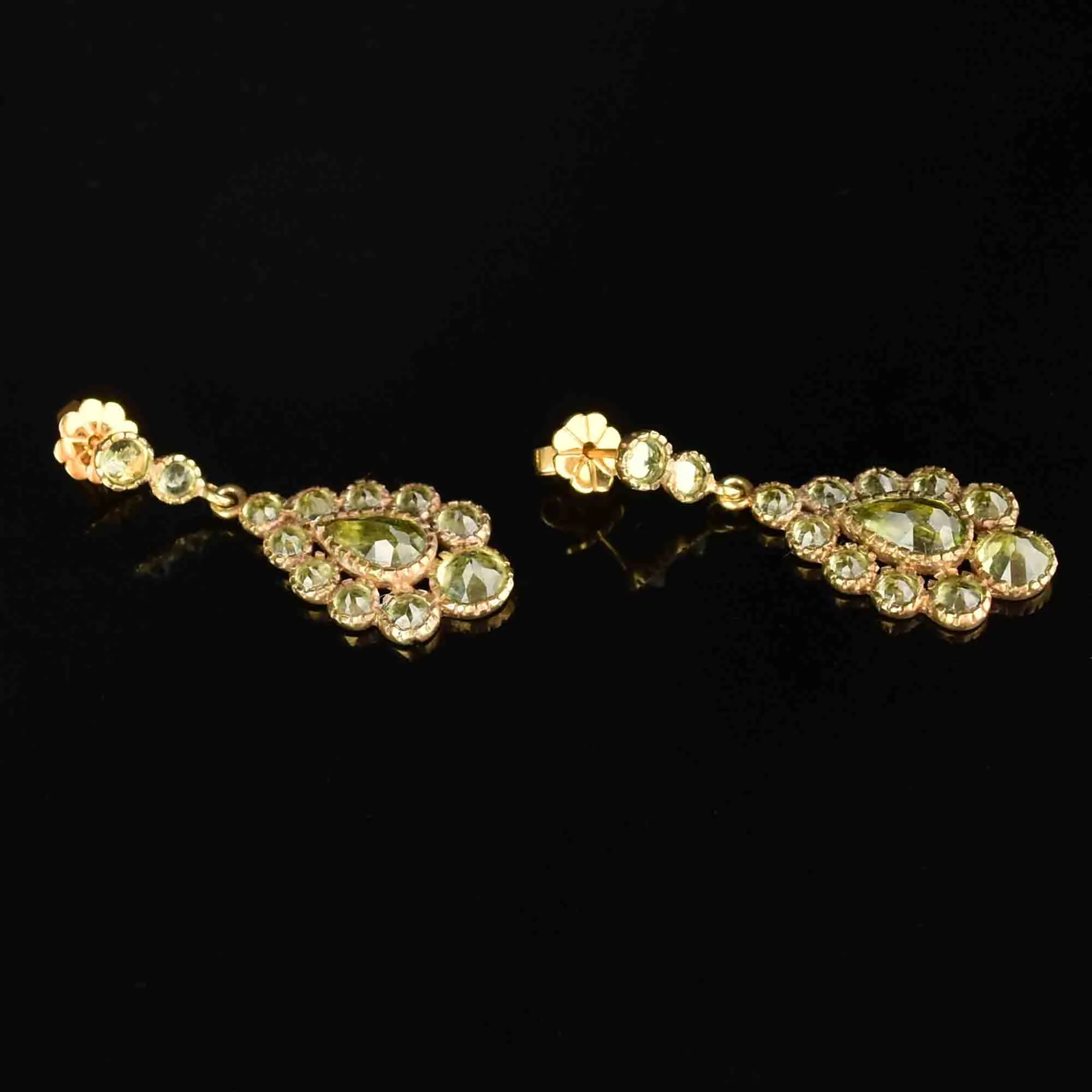 Vintage Victorian Style Peridot 9K Gold Chandelier Earrings