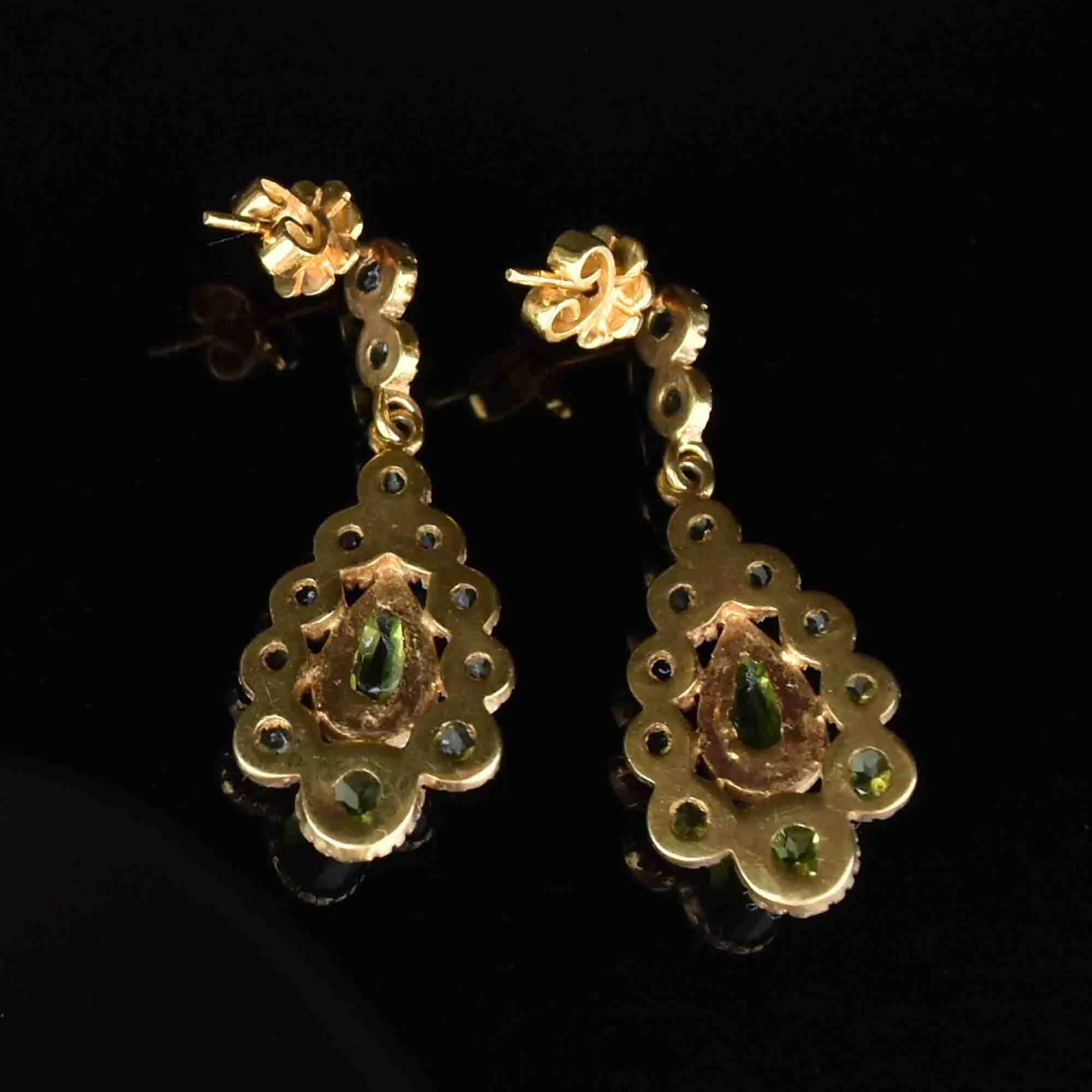 Vintage Victorian Style Peridot 9K Gold Chandelier Earrings