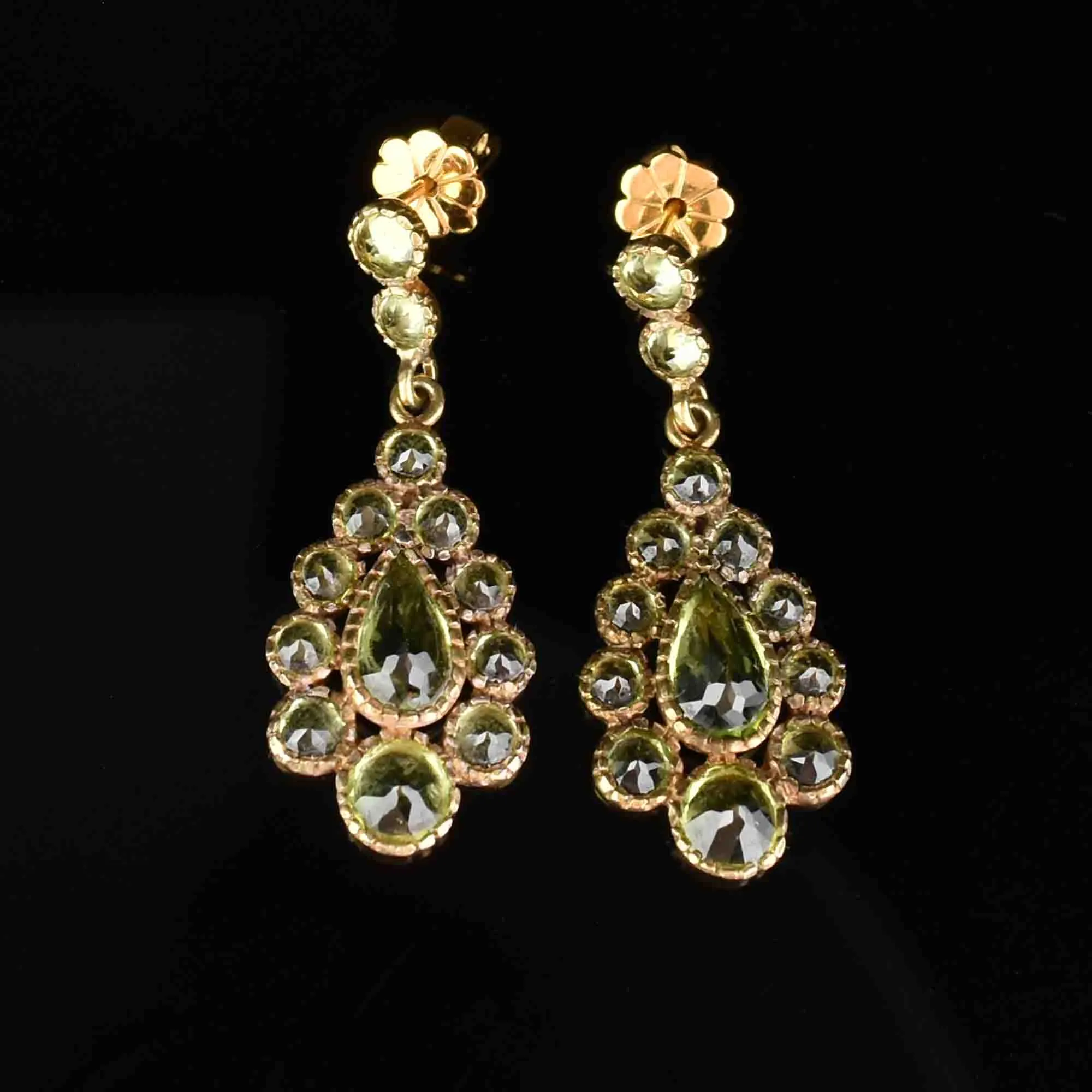 Vintage Victorian Style Peridot 9K Gold Chandelier Earrings