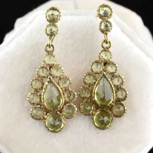 Vintage Victorian Style Peridot 9K Gold Chandelier Earrings