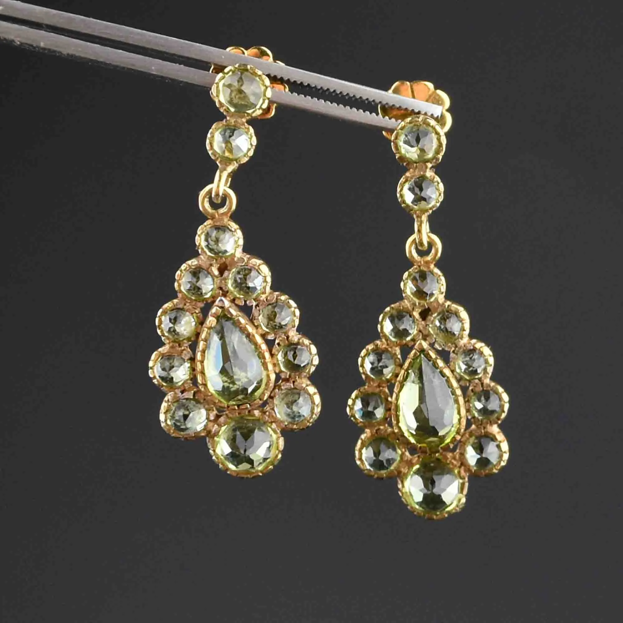 Vintage Victorian Style Peridot 9K Gold Chandelier Earrings