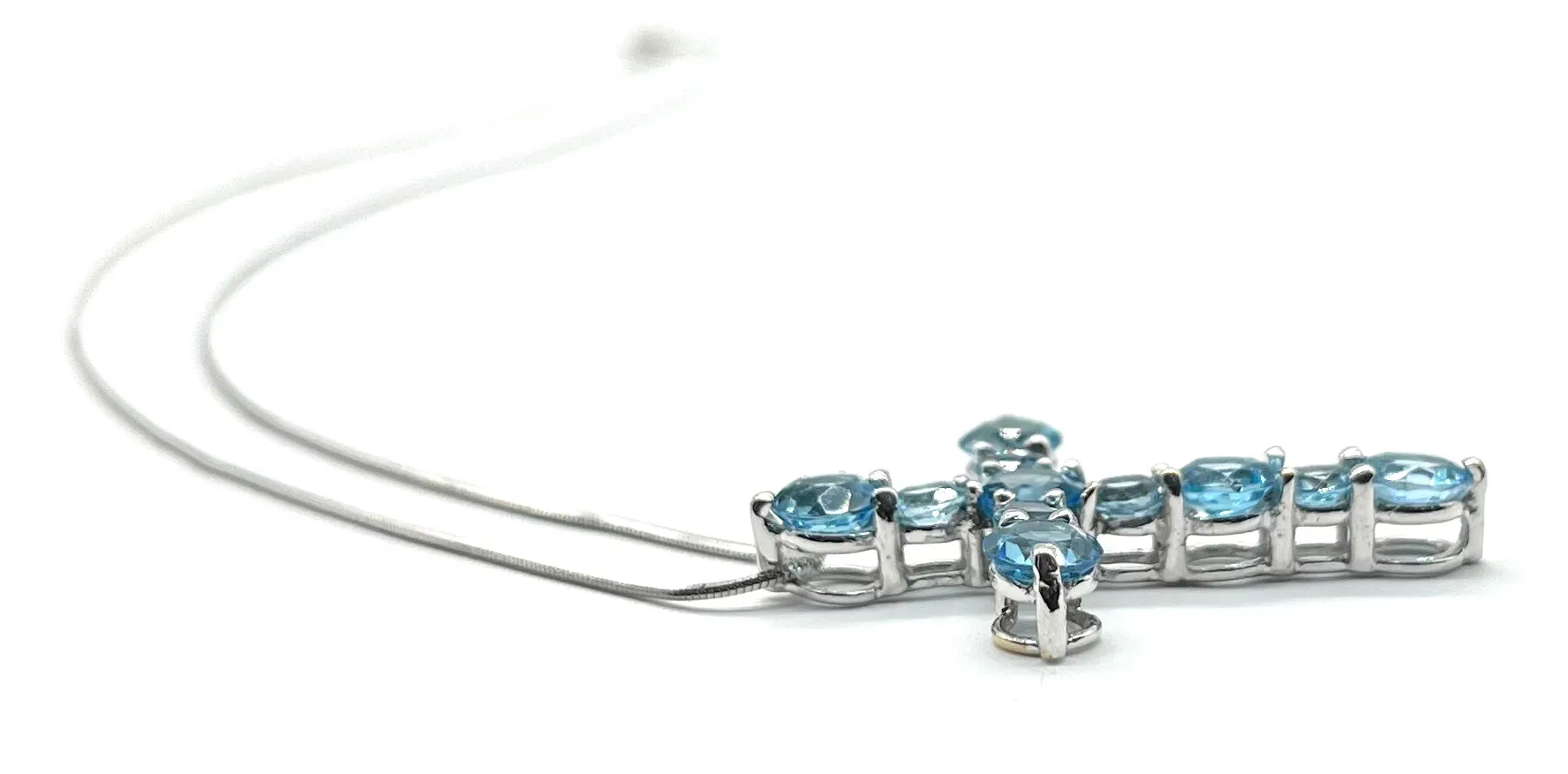 White Gold Blue Topaz Cross Necklace