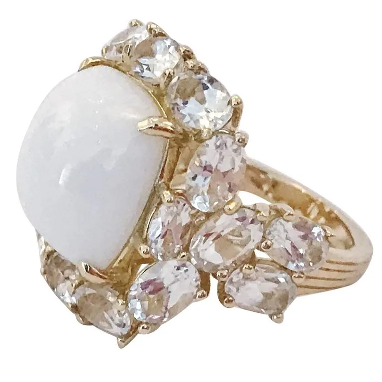 White Jade and White Topaz Yellow Gold Classic Cocktail Ring