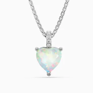 White Opal Necklace in Silver - Heart Shape - Irosk Australia ®