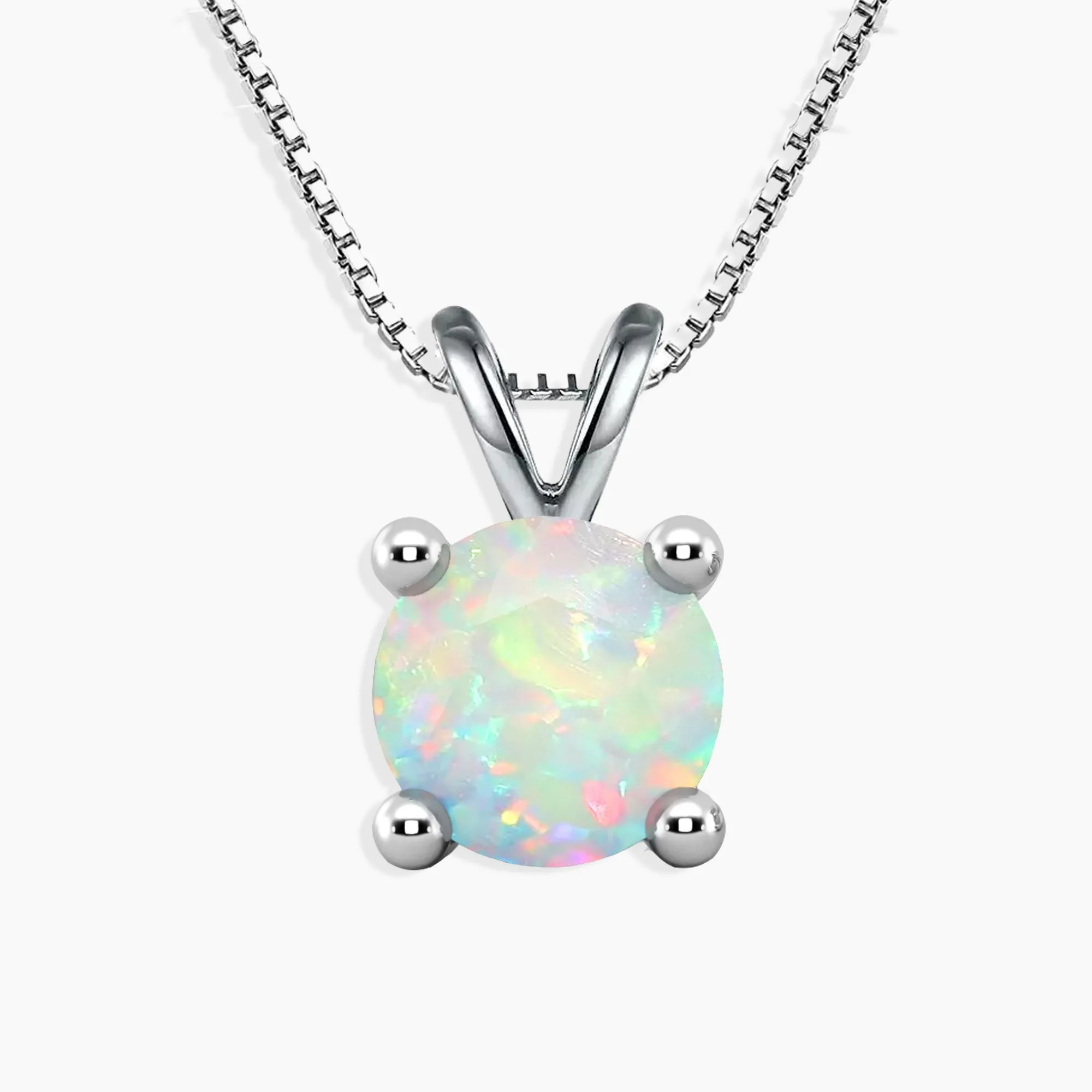 White Opal Pendant Necklace in 925 Sterling Silver