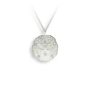 White Sand Dollar Necklace. Sterling Silver-White Sapphire