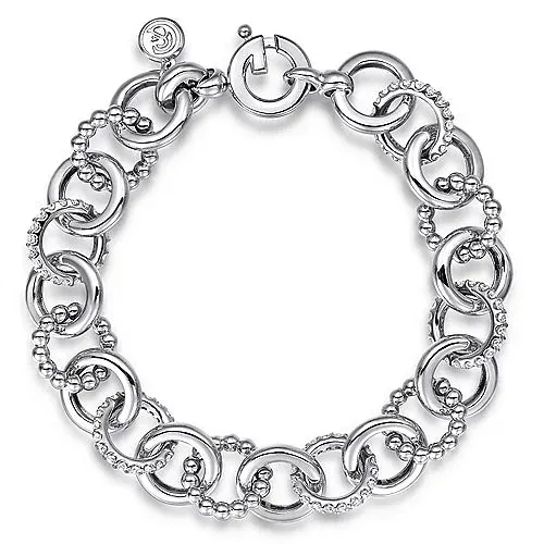 White Sapphire Bujukan Link Chain Tennis Bracelet in Sterling Silver