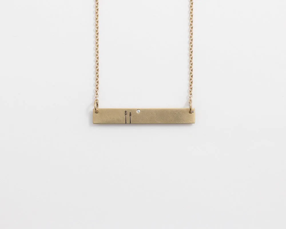 Woodland Bar Necklace with Diamond in Yellow Gold