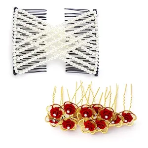 Yellow Chimes Juda Pin for Women Comb Pin Set of 12 Pcs Rose Juda Pins For Girls and Hair Comb Pin Bun Decoratie Pearl Comb Pin Hair Accessories.