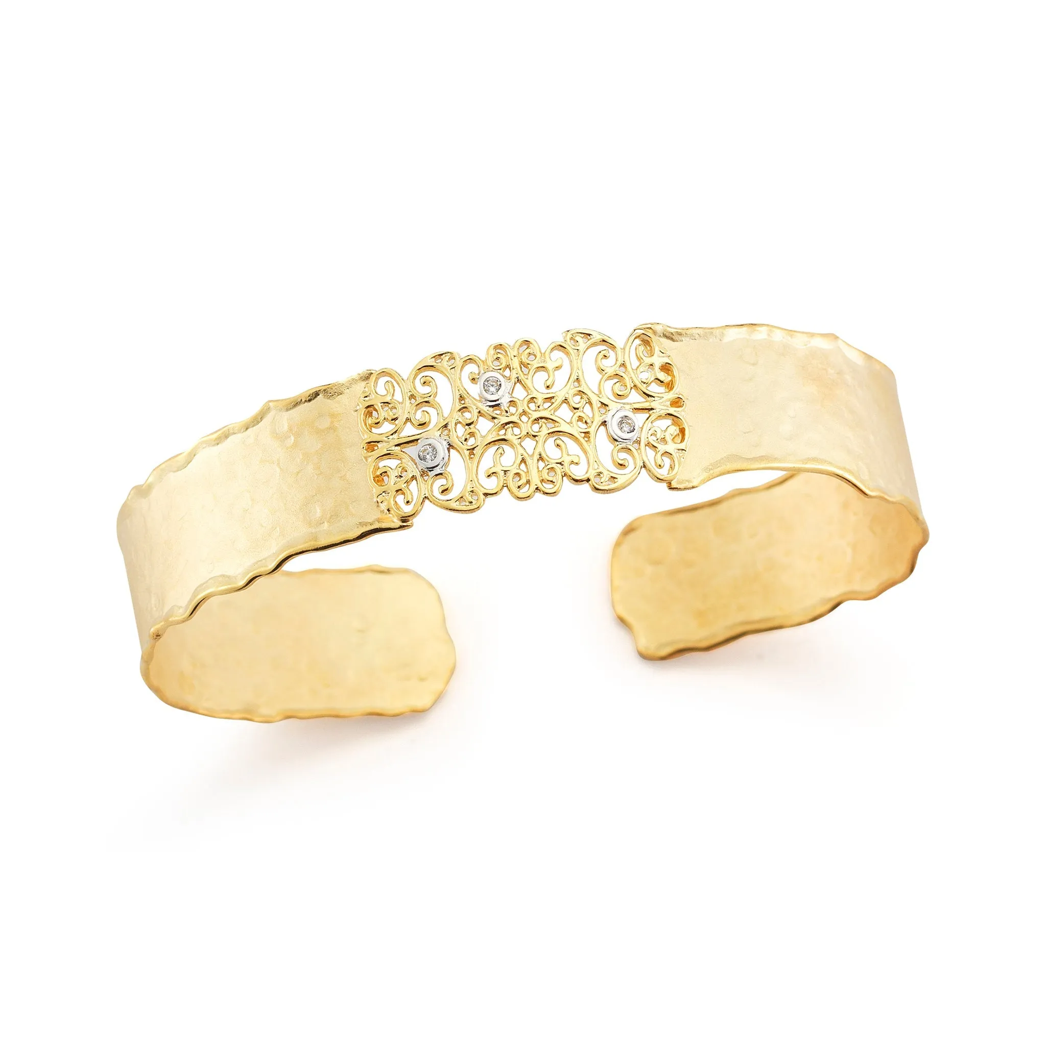 Yellow Gold Filigree Cuff with Diamonds