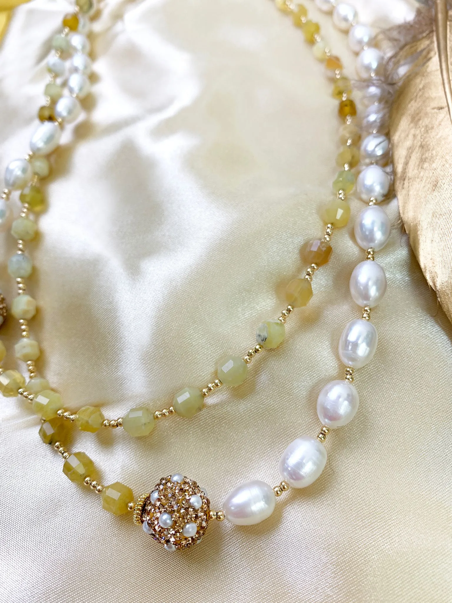 Yellow Opal With Freshwater Pearls Multi-Way Necklace GN010